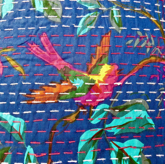 Blue Floral Kantha Cushion Cover