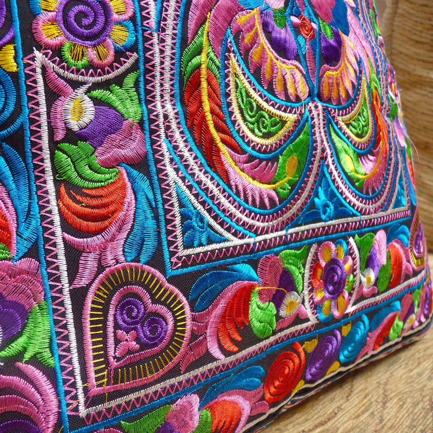 Multi-Coloured Embroidered Thai Cushion Cover