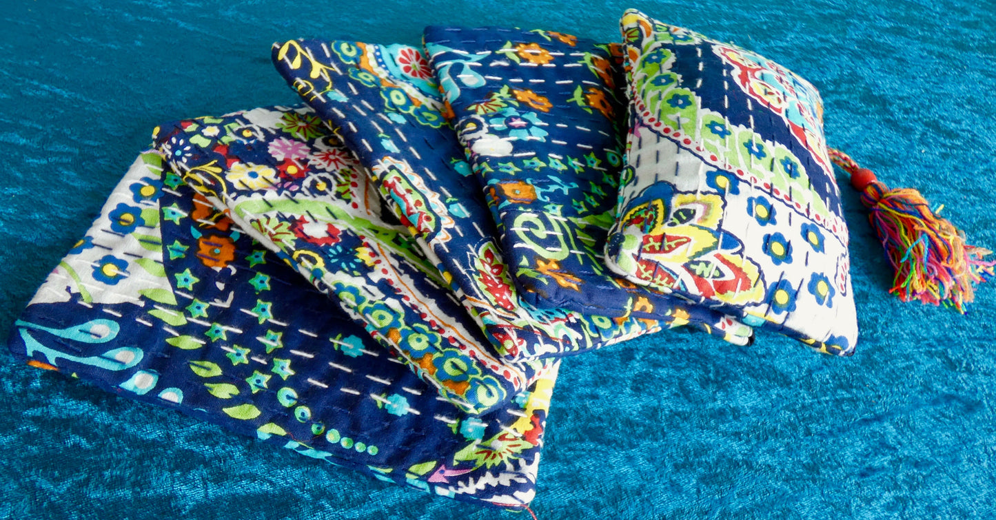 Handmade Cotton Kantha Purse - Navy Blue