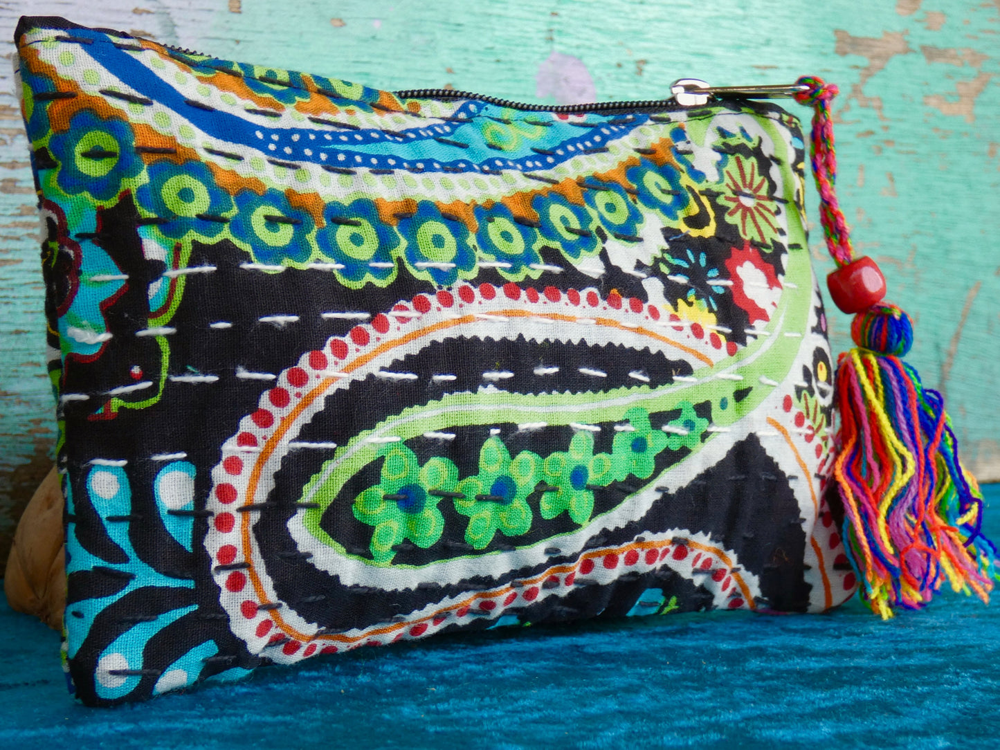 Handmade Cotton Kantha Purse - Black