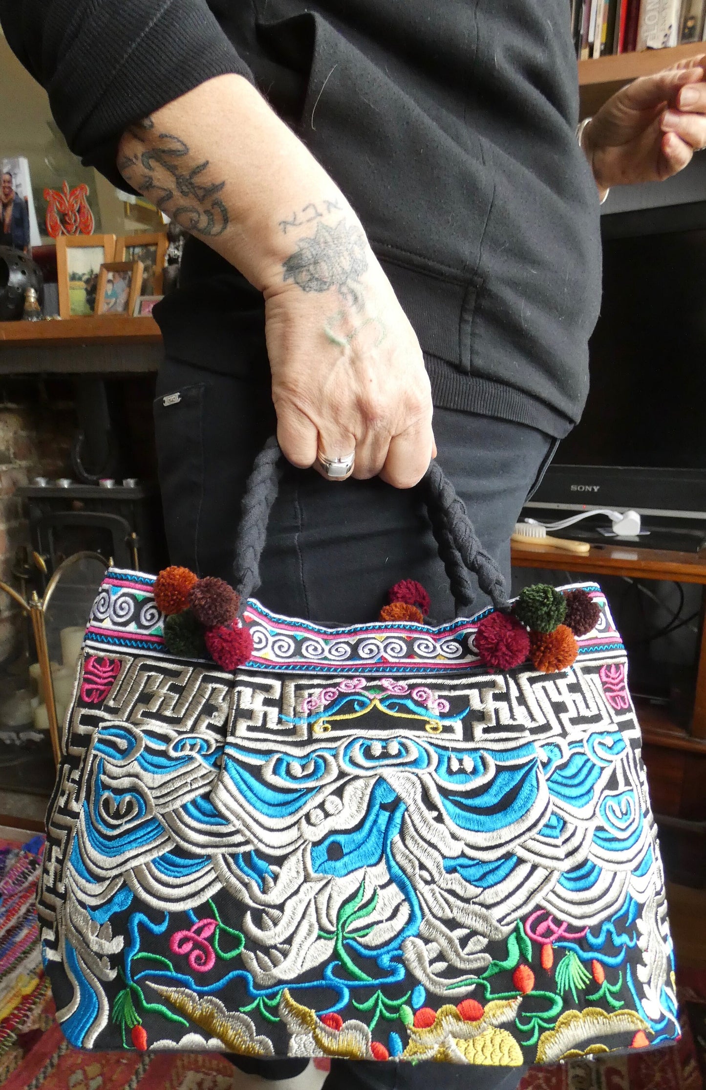Blue Embroidered Hmong Handbag