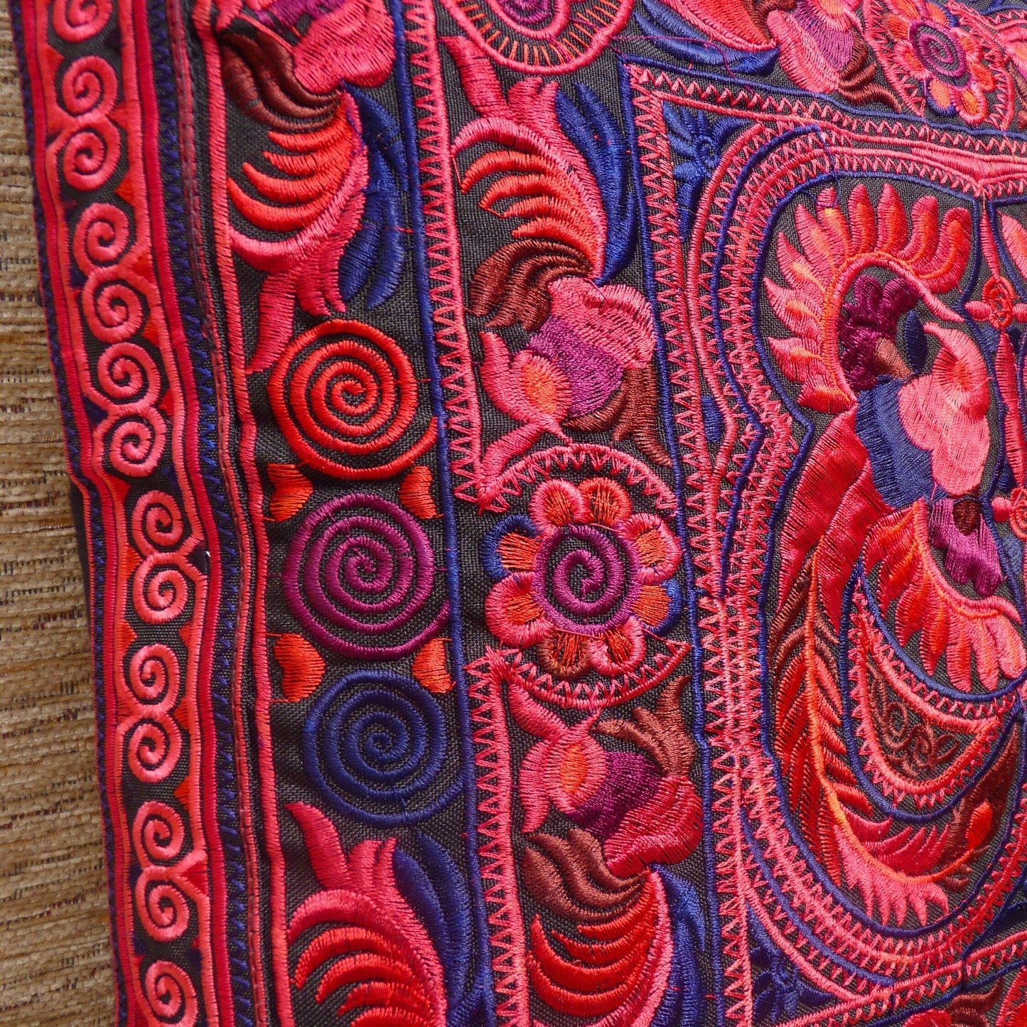 Red Embroidered Thai Cushion Cover