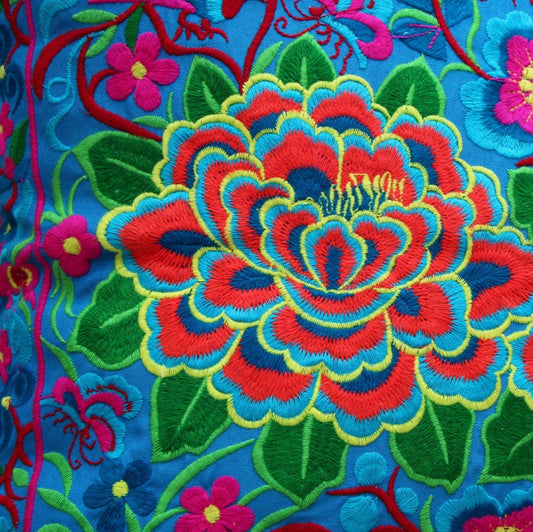 Blue Floral Embroidered Thai Cushion Cover