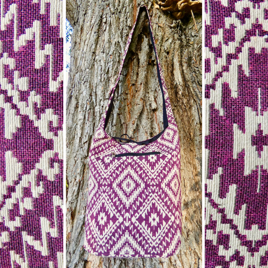 Pink Geometric Woven Cotton Bucket Bag