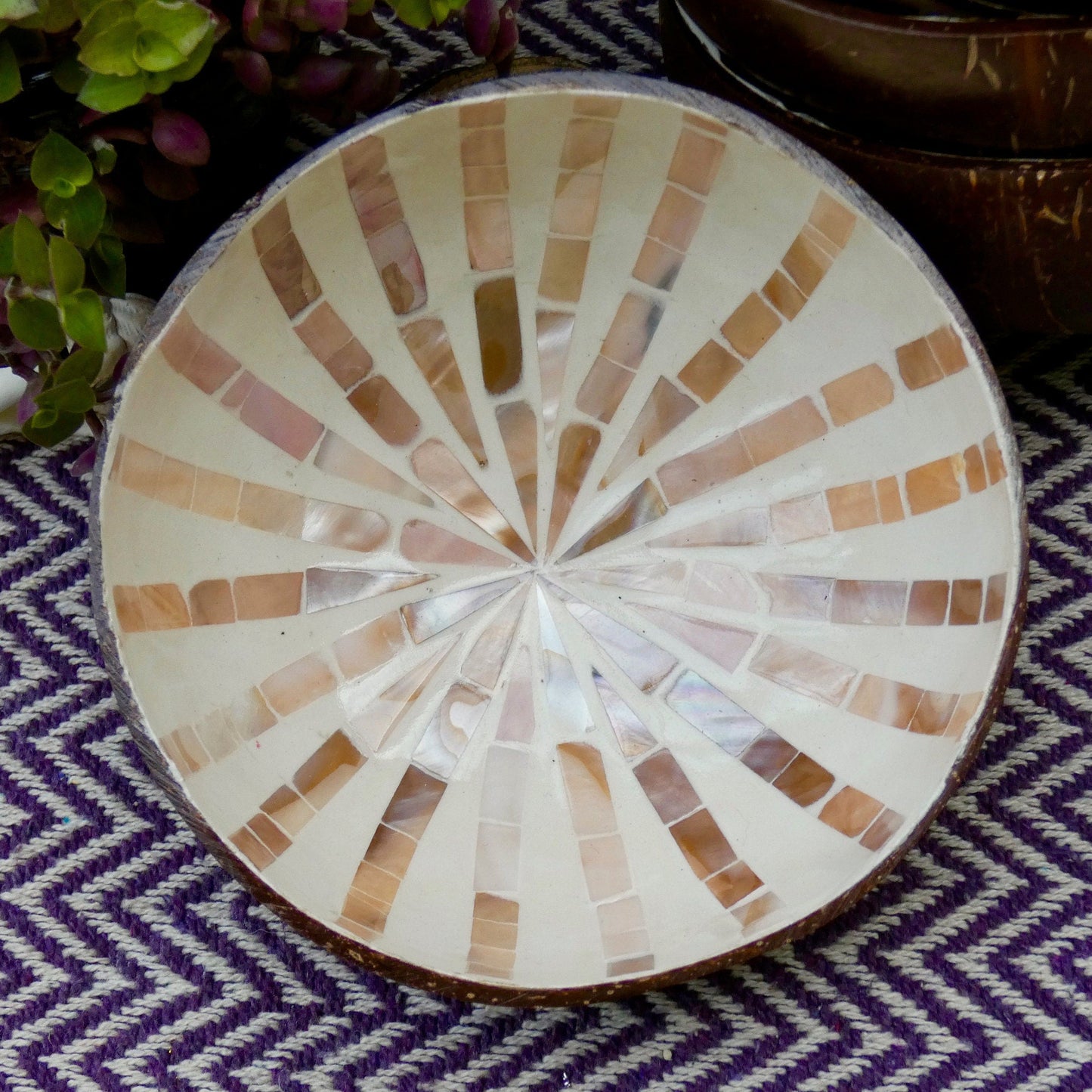 Cream Coconut Bowl with Mother of Pearl Inlay