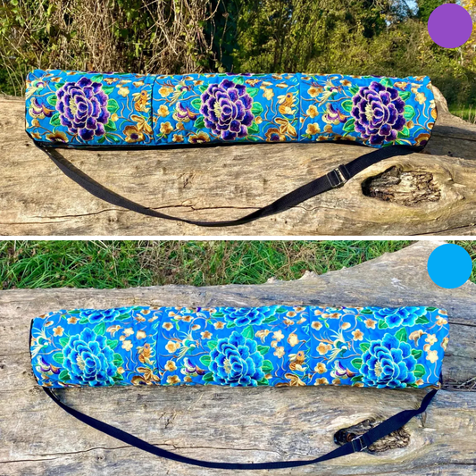 Blue Chrysanthemum Floral Hmong Yoga Mat Bag