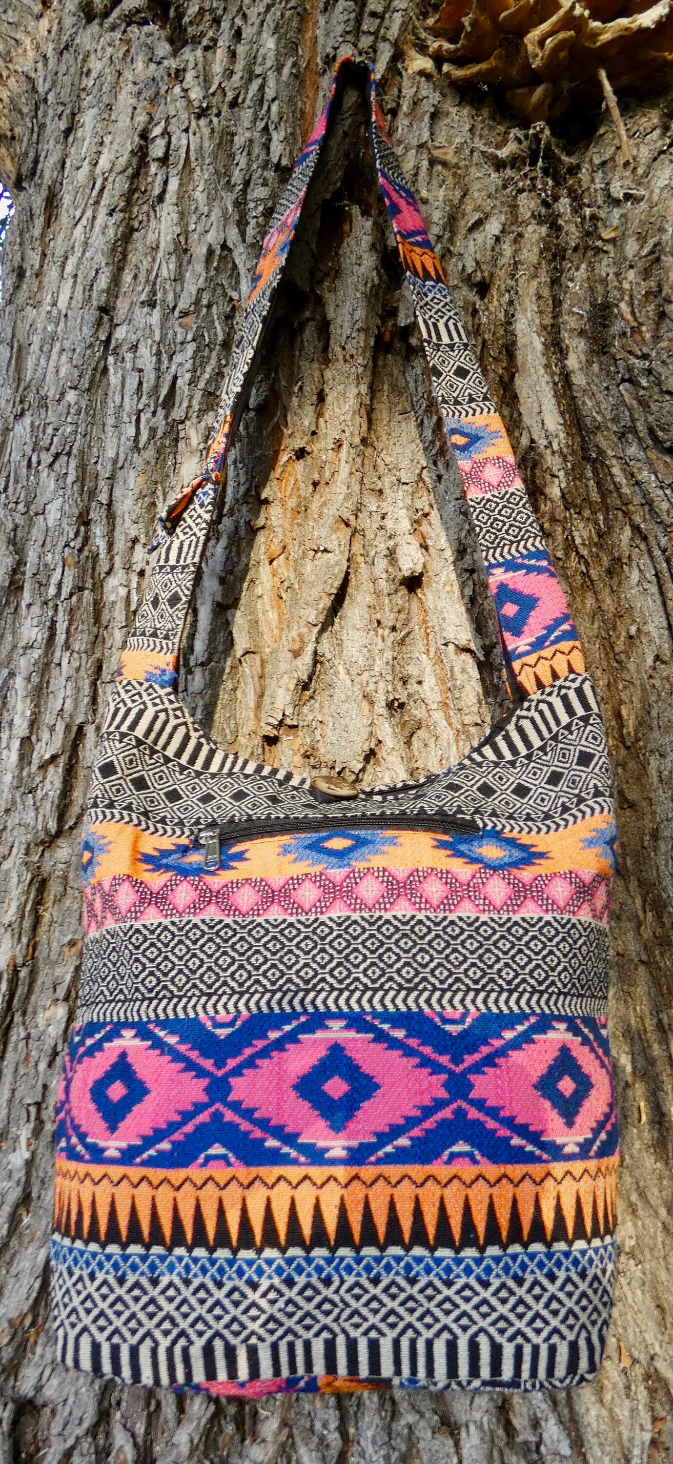 Colourful Geometric Woven Cotton Bucket Bag