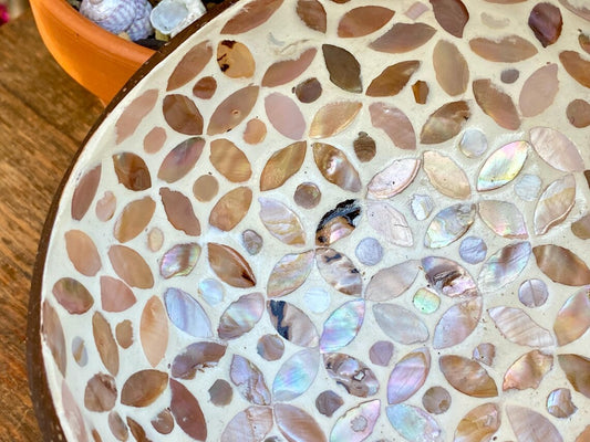 Cream Coconut Bowl with Mother of Pearl Inlay Light Geometric