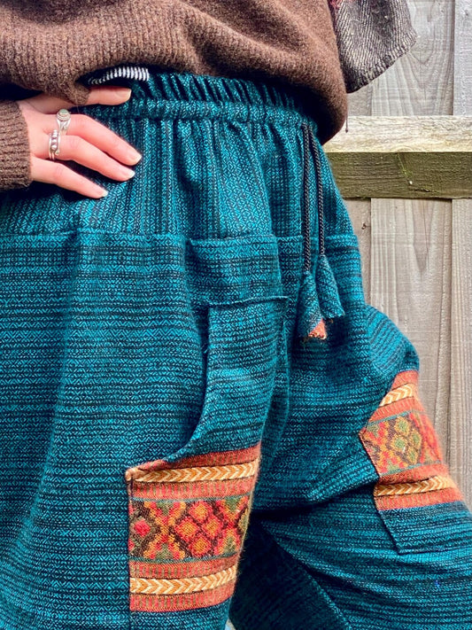 Cosy Warm Winter Blanket Trousers - Patch Teal