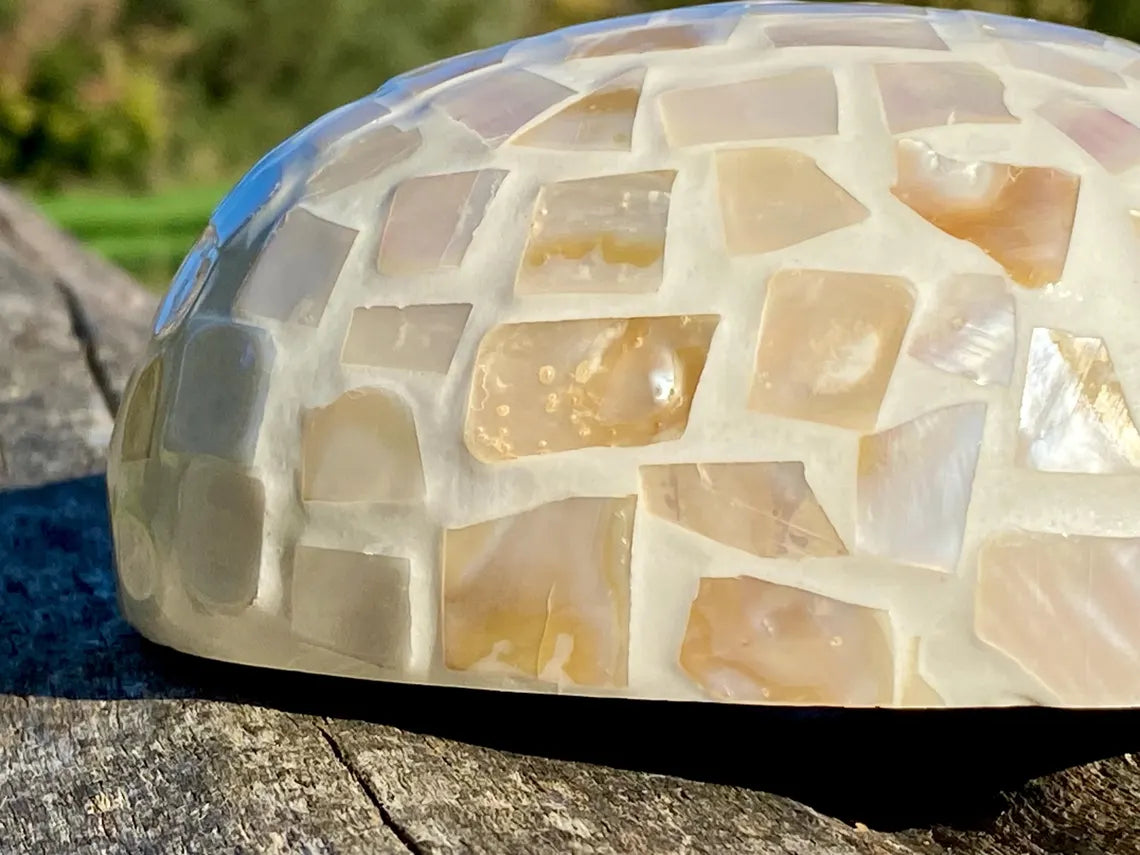 Cream Coconut Bowl with Exterior Mother of Pearl Inlay Light Mosaic