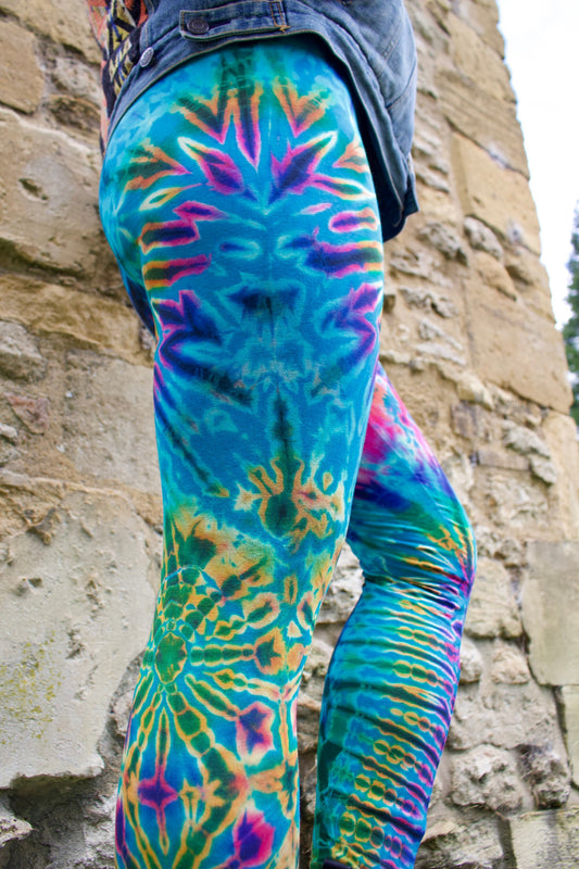 Turquoise Colourful Tie-Dye Leggings SMALL