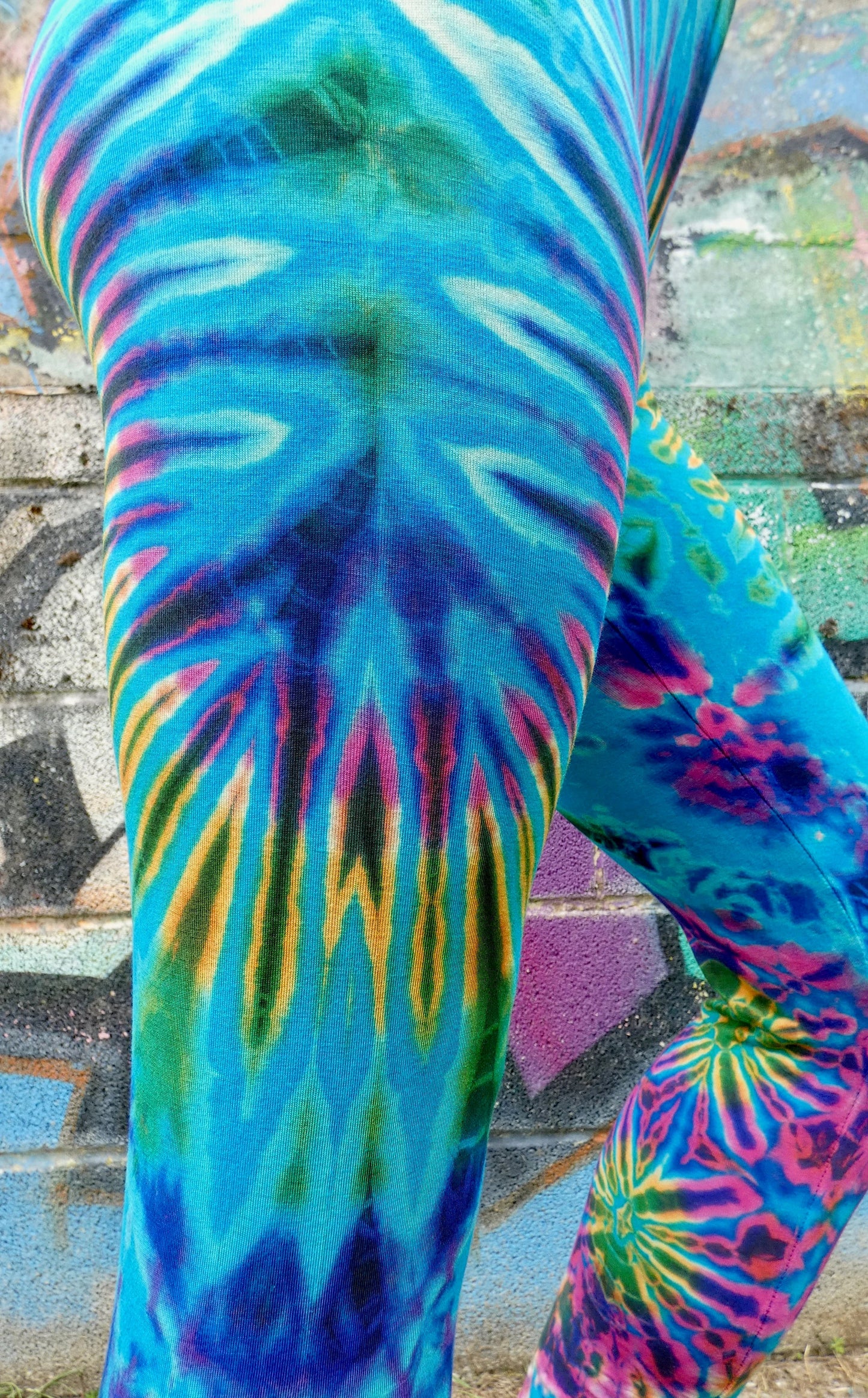 Turquoise Colourful Tie-Dye Leggings SMALL