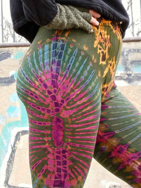 Olive Green Rainbow Tie-Dye Leggings REGULAR