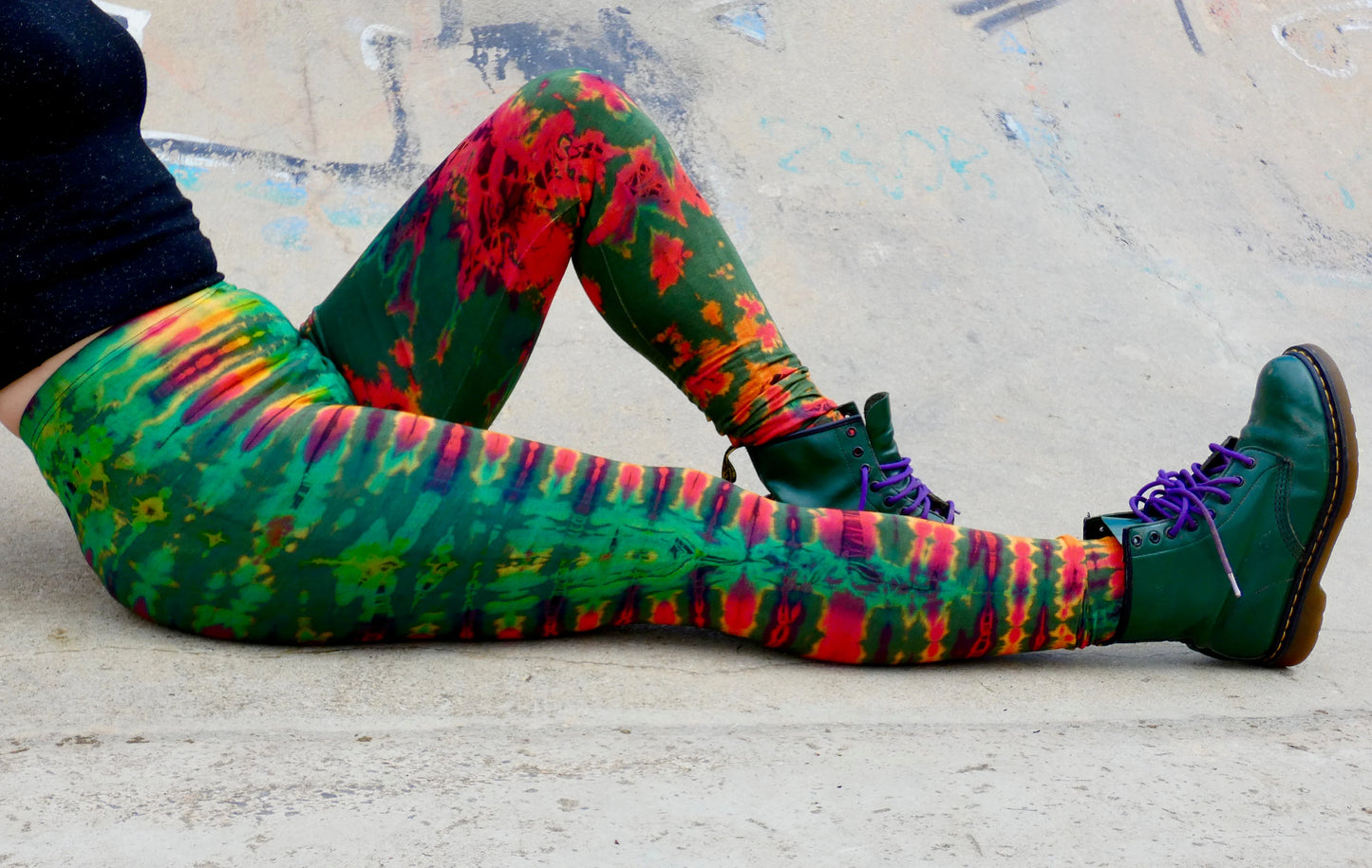 Olive Green Colourful Tie-Dye Leggings SMALL