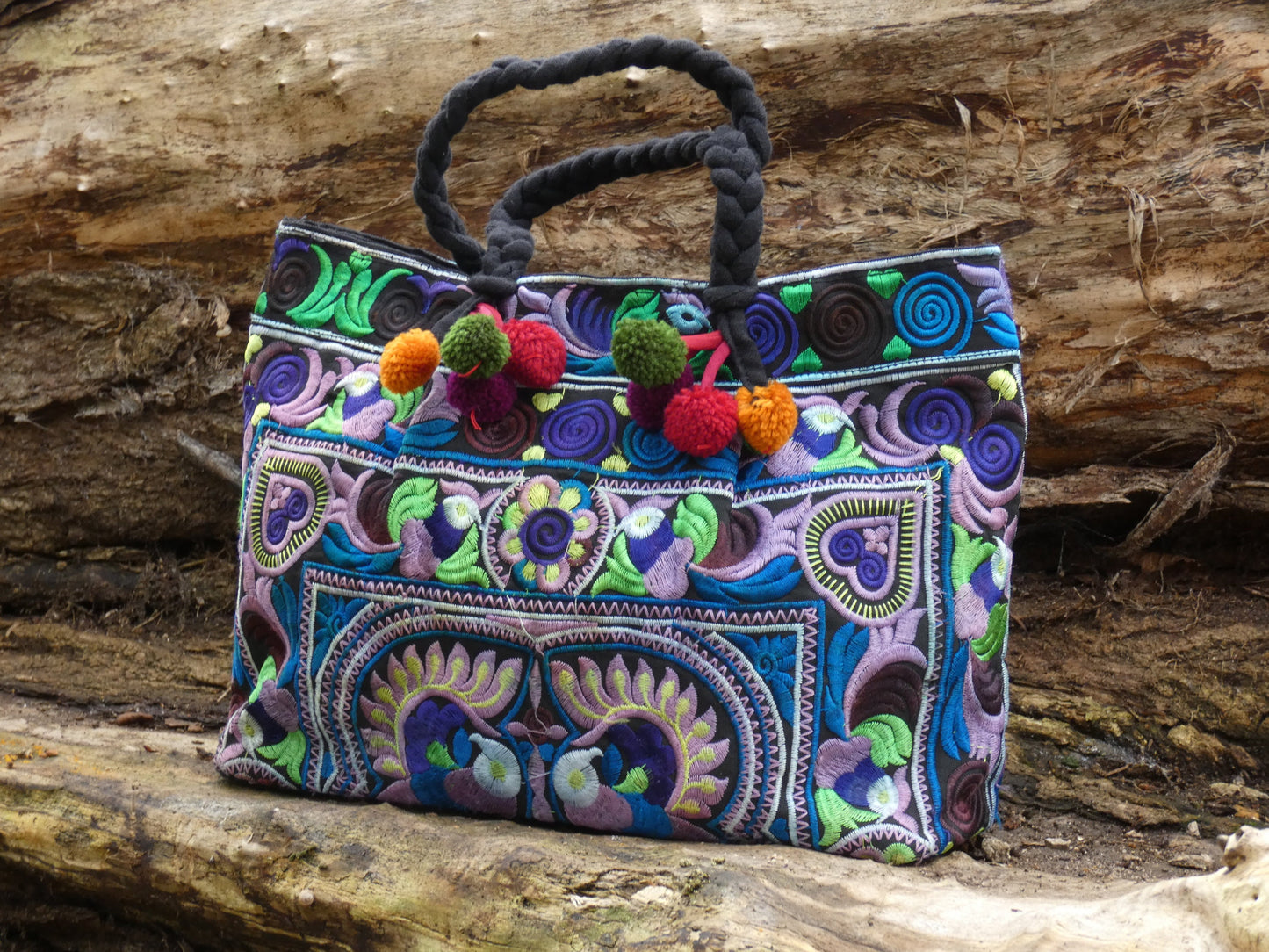 Blue Embroidered Hmong Handbag