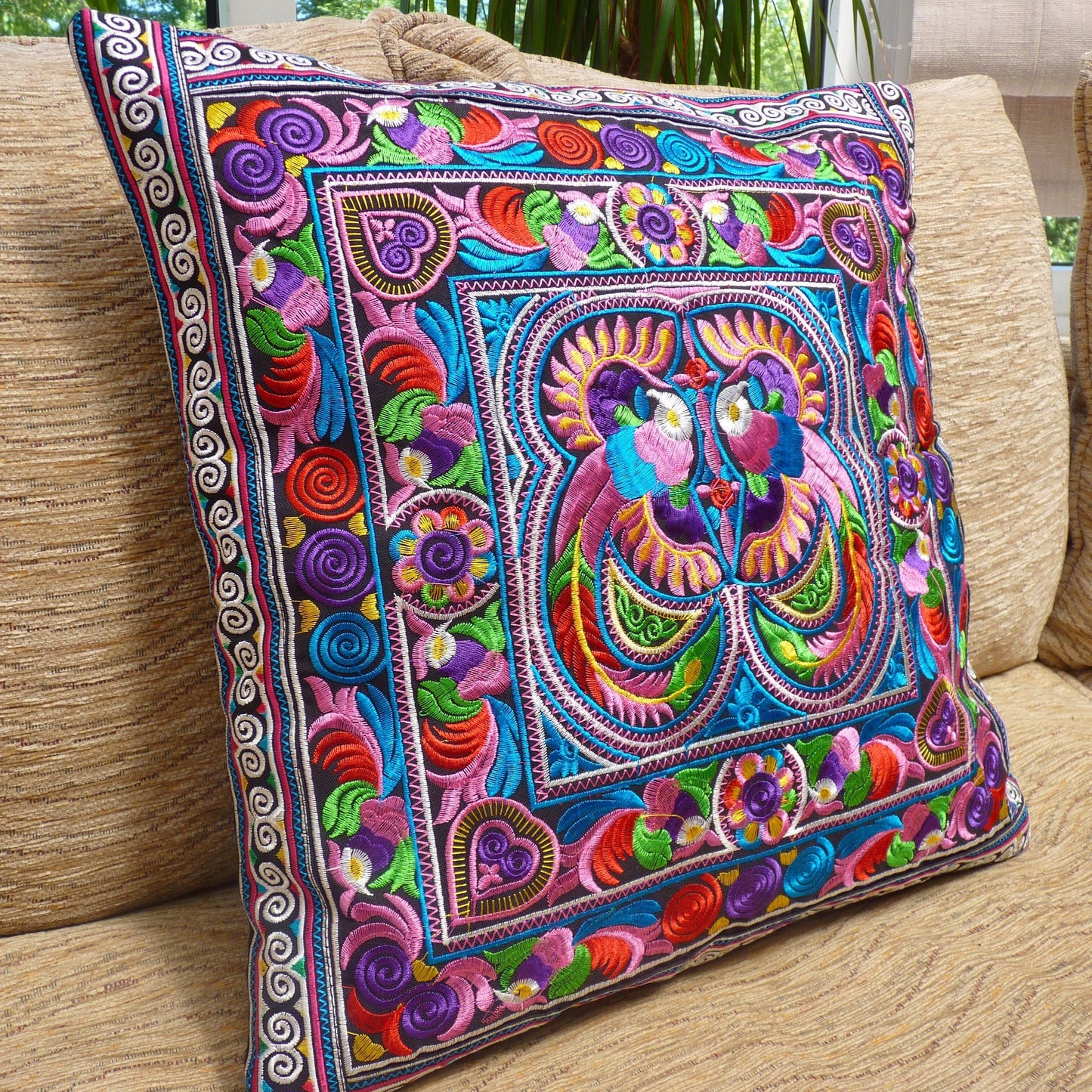 Multi-Coloured Embroidered Thai Cushion Cover
