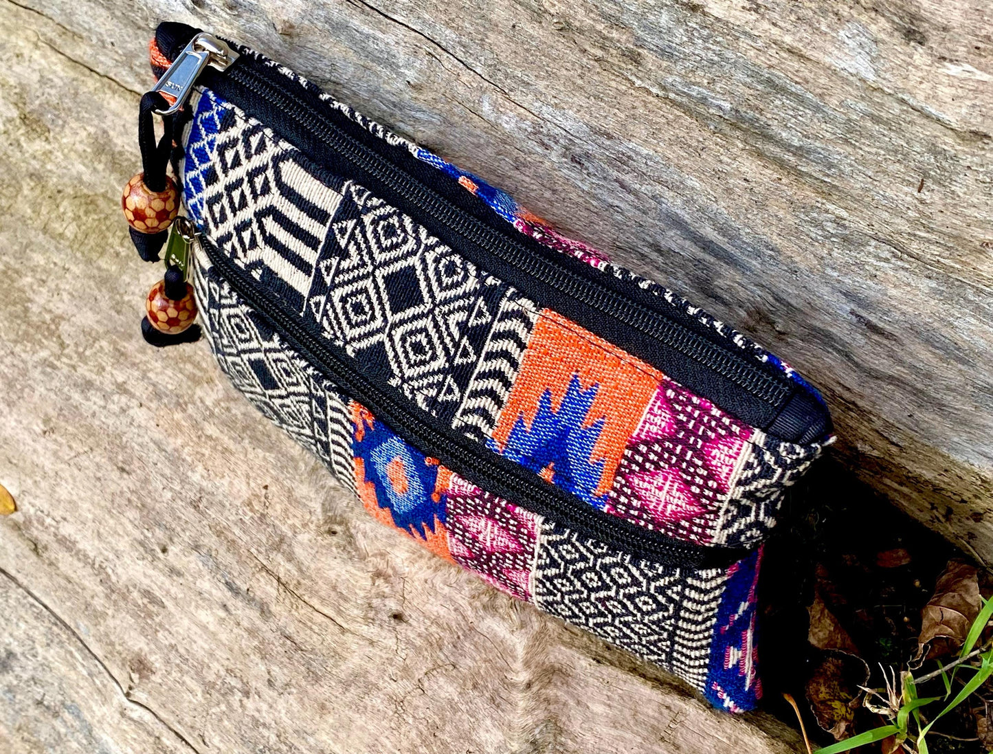 Upcycled Woven Cotton Jacquard Purse - Orange Multi