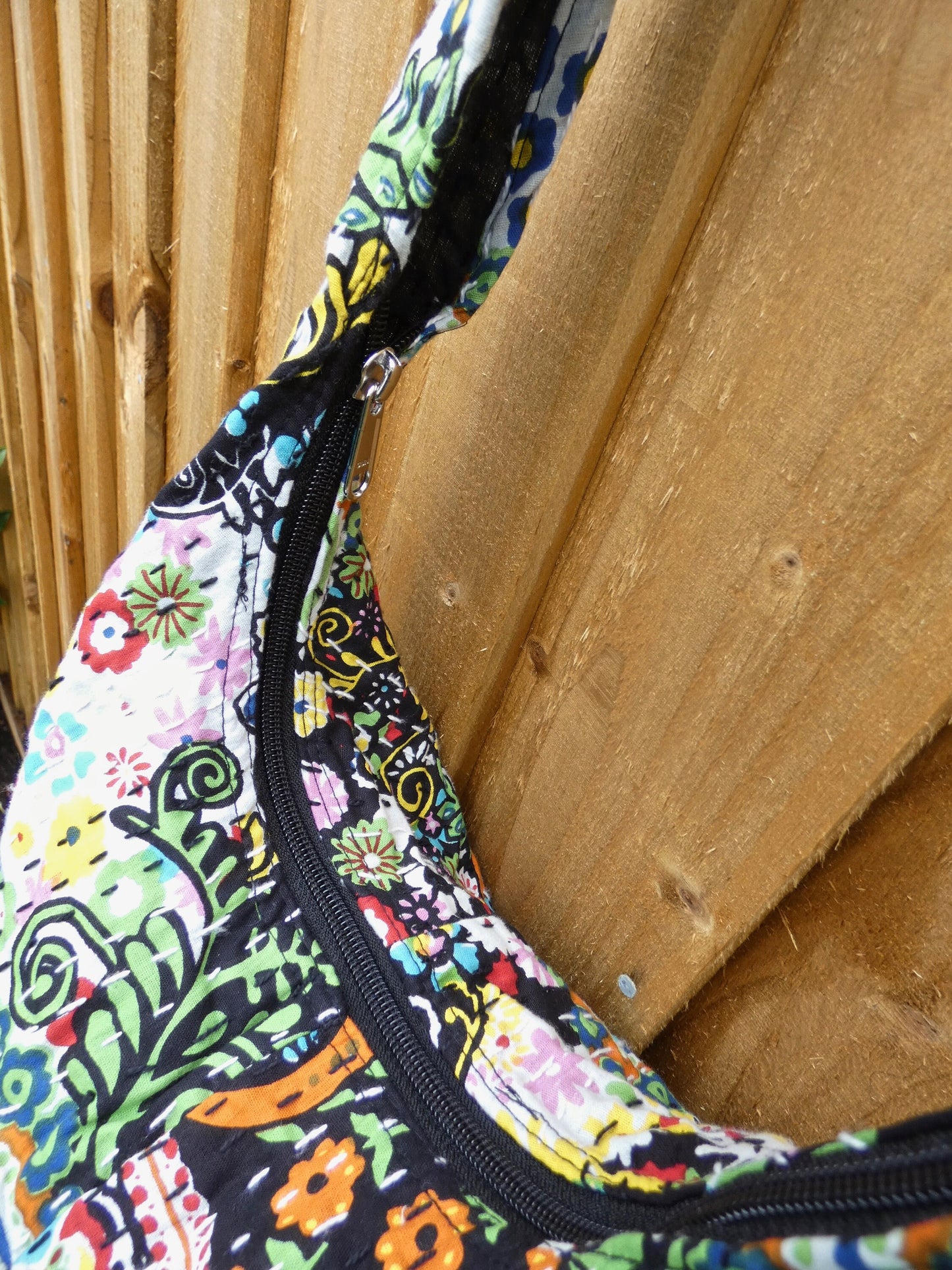 Black and Bright Indian Kantha Bucket Bag