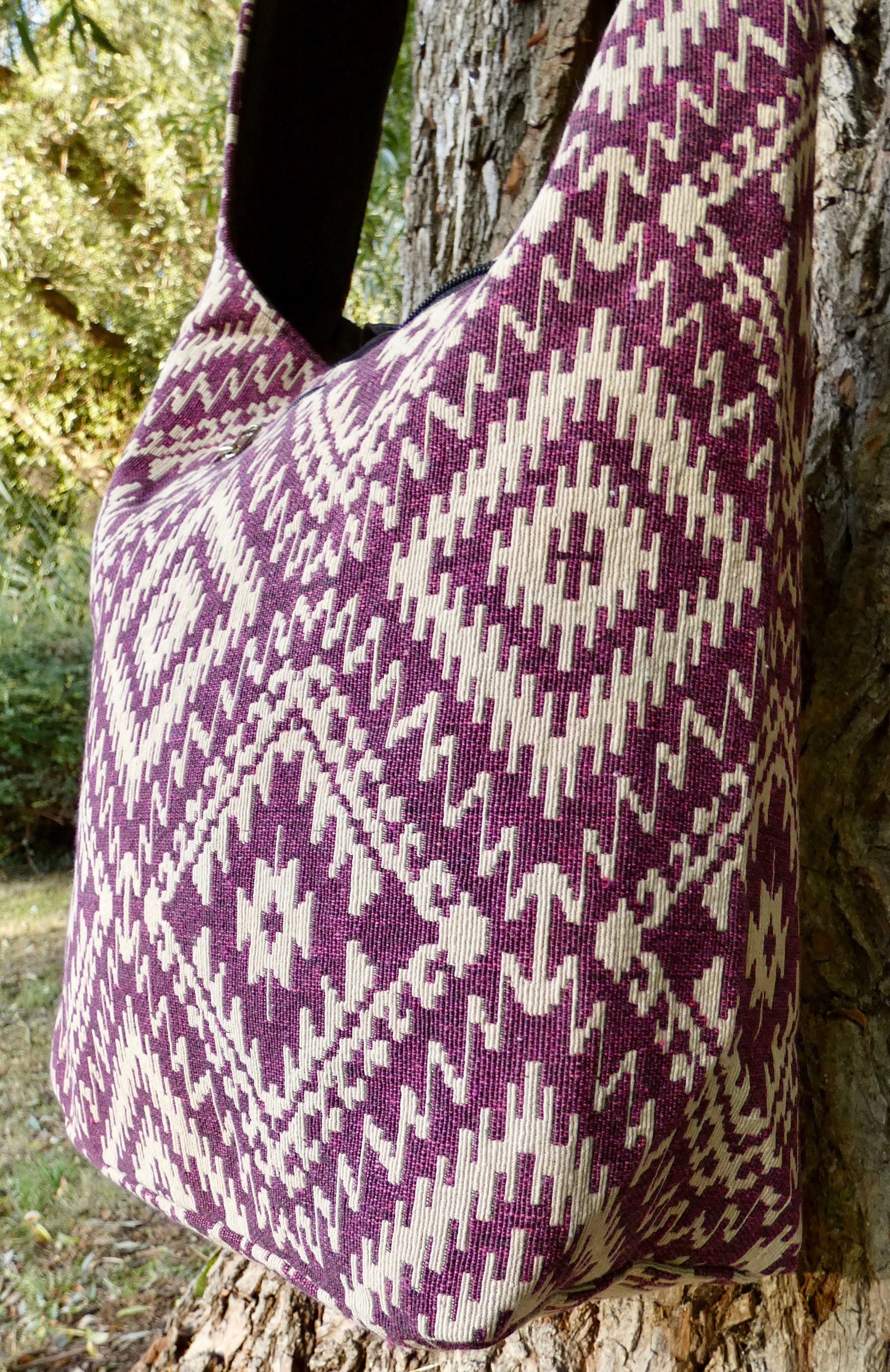 Pink Geometric Woven Cotton Bucket Bag