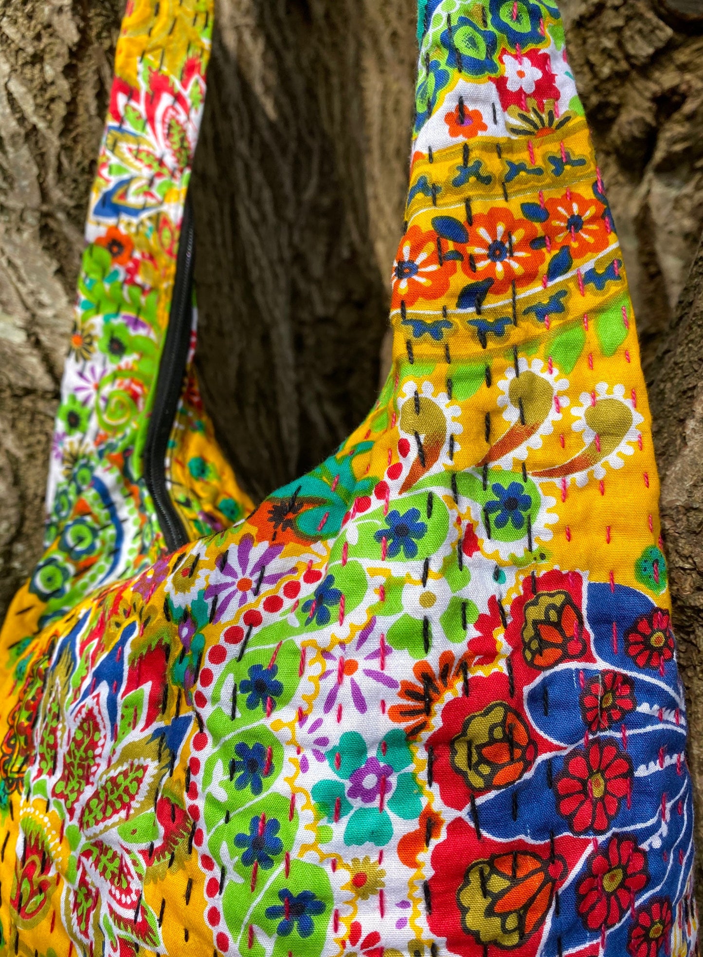 Yellow Indian Kantha Bucket Bag