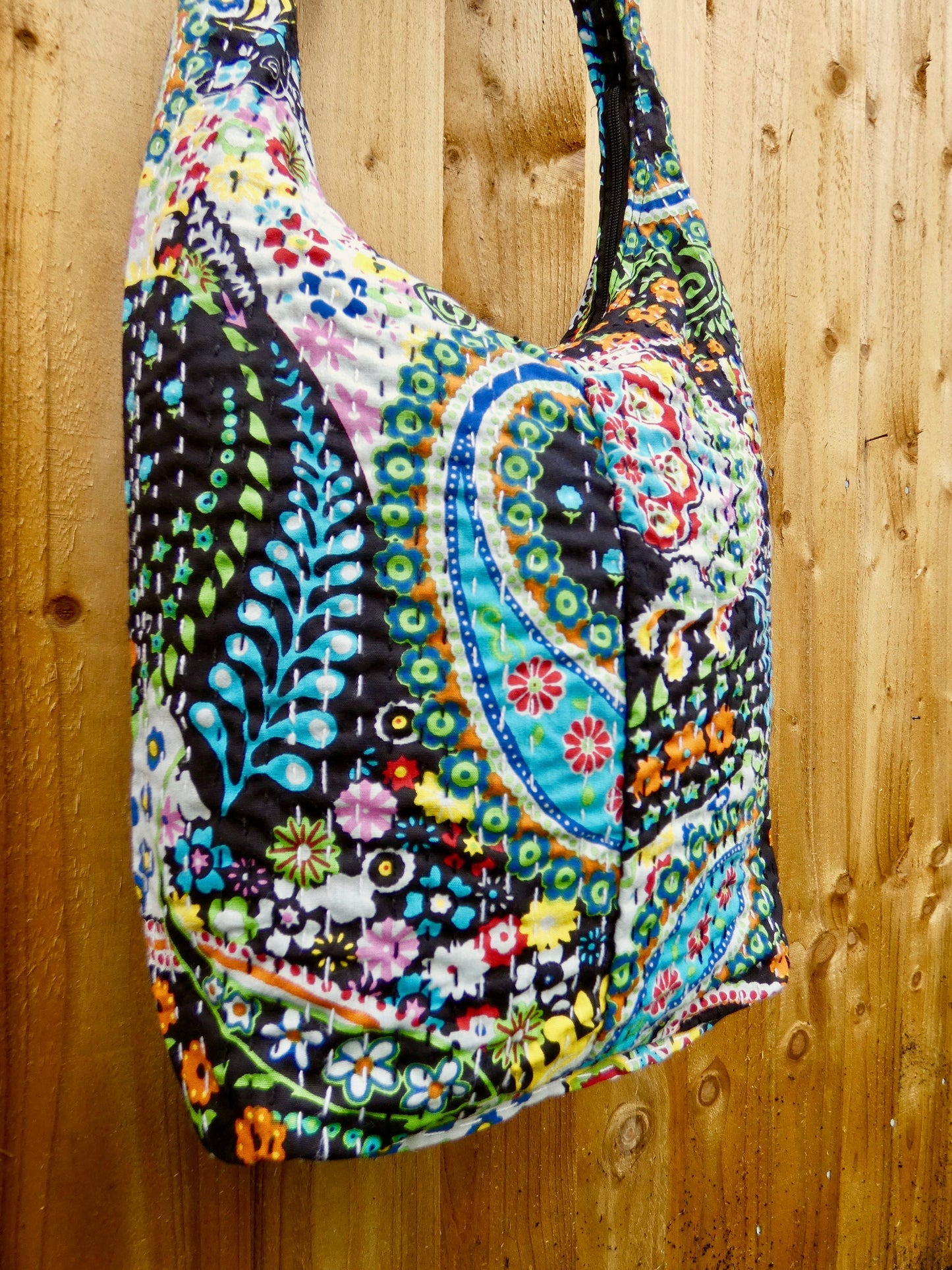 Black and Bright Indian Kantha Bucket Bag