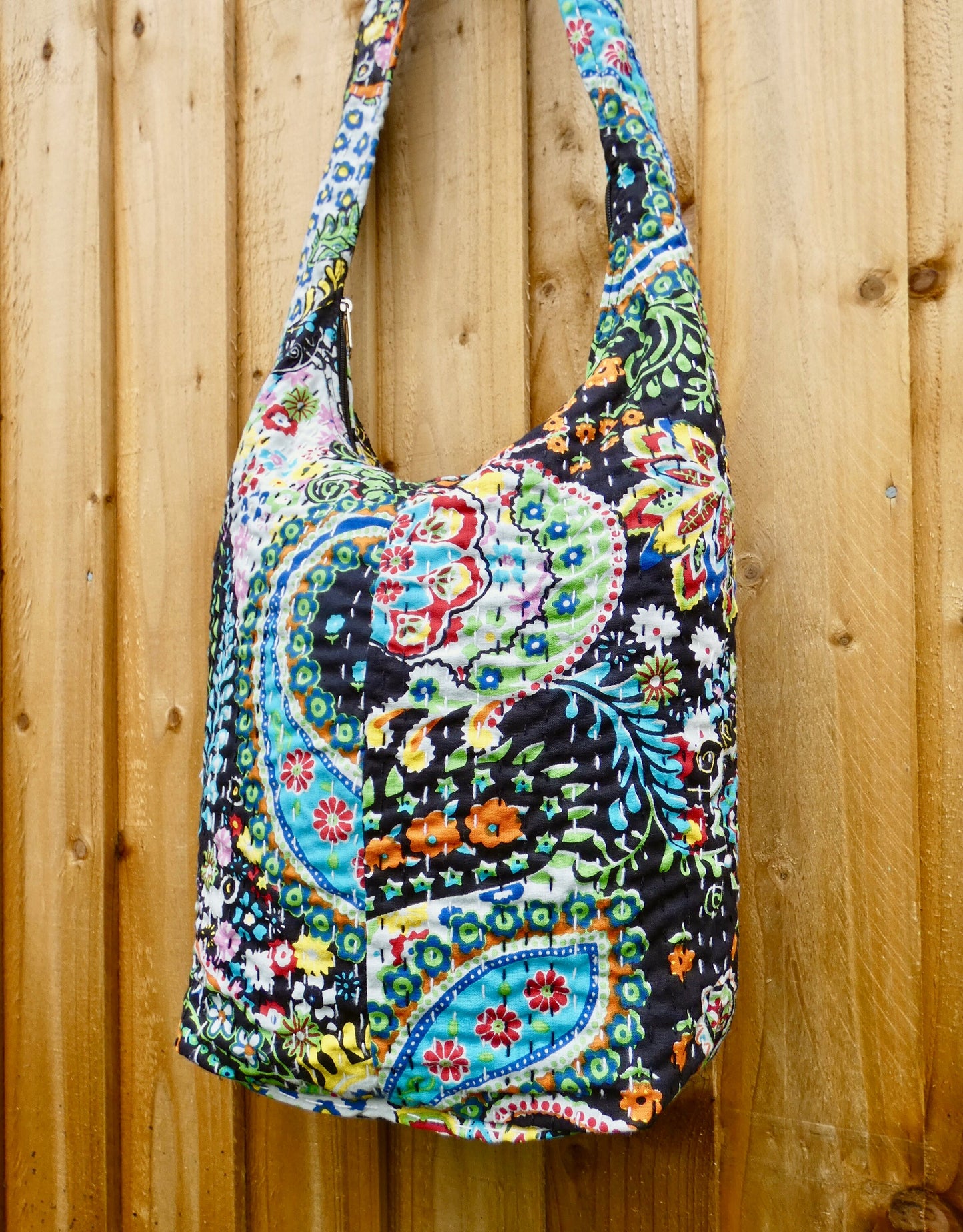 Black and Bright Indian Kantha Bucket Bag
