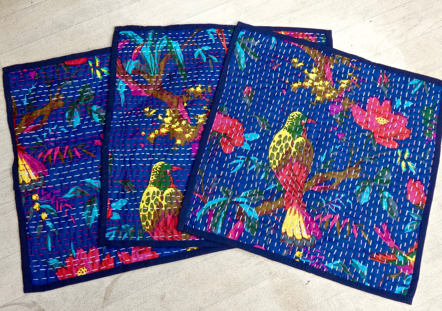 Blue Floral Kantha Cushion Cover