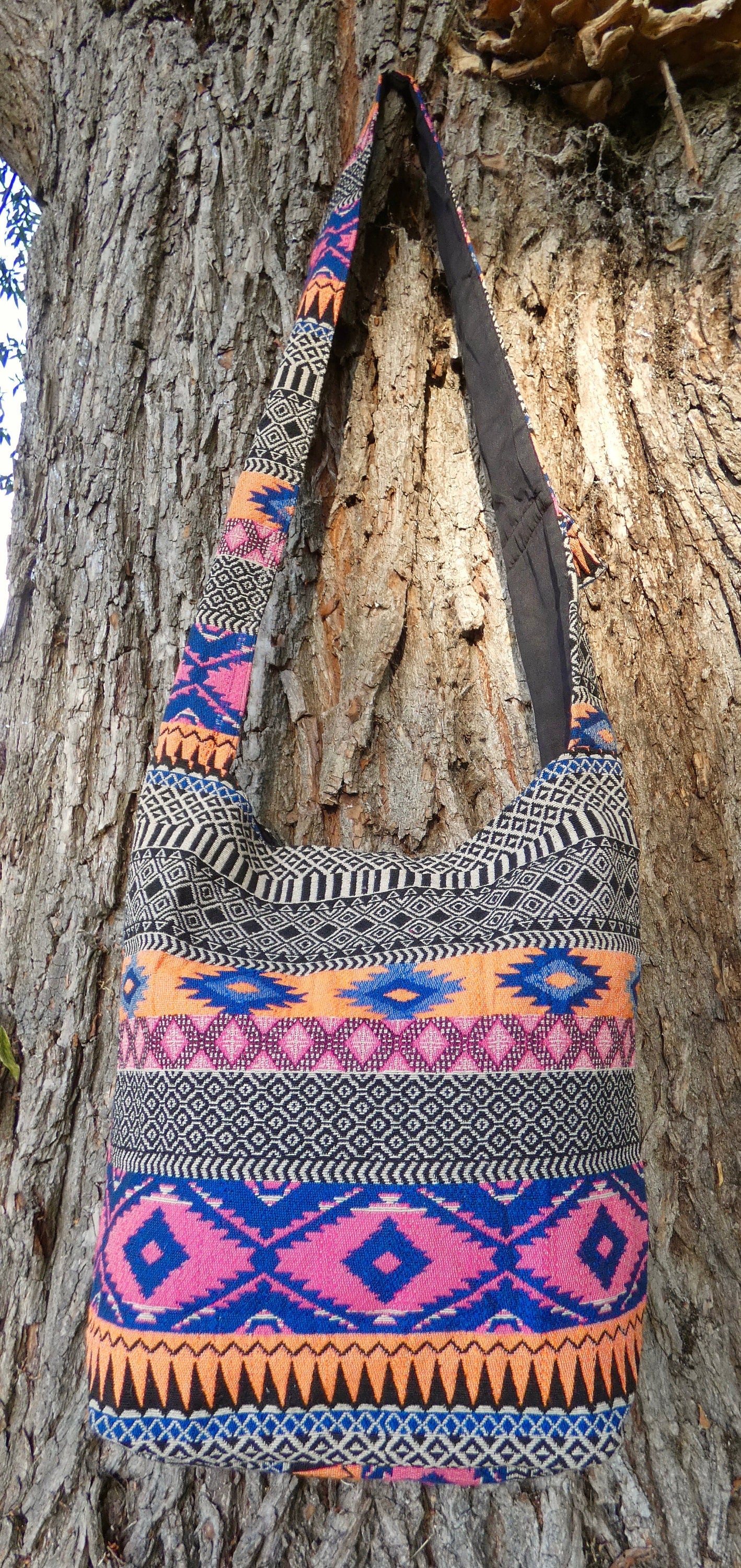 Colourful Geometric Woven Cotton Bucket Bag