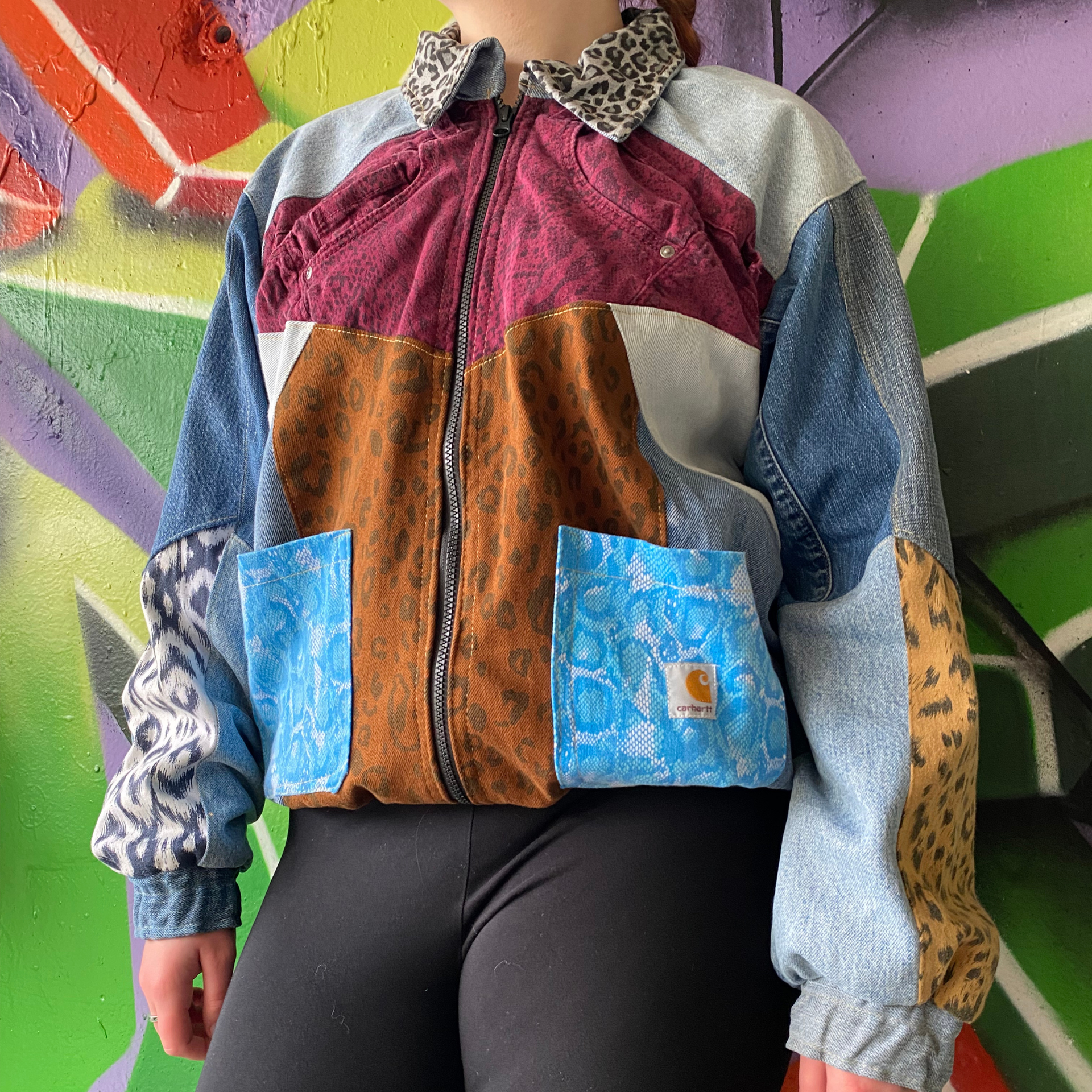 ジャケット・アウター Carhartt Style Patchwork jacket XL Reworked Denim Patchwork Jacket Carhartt-Style 5 – Treezas