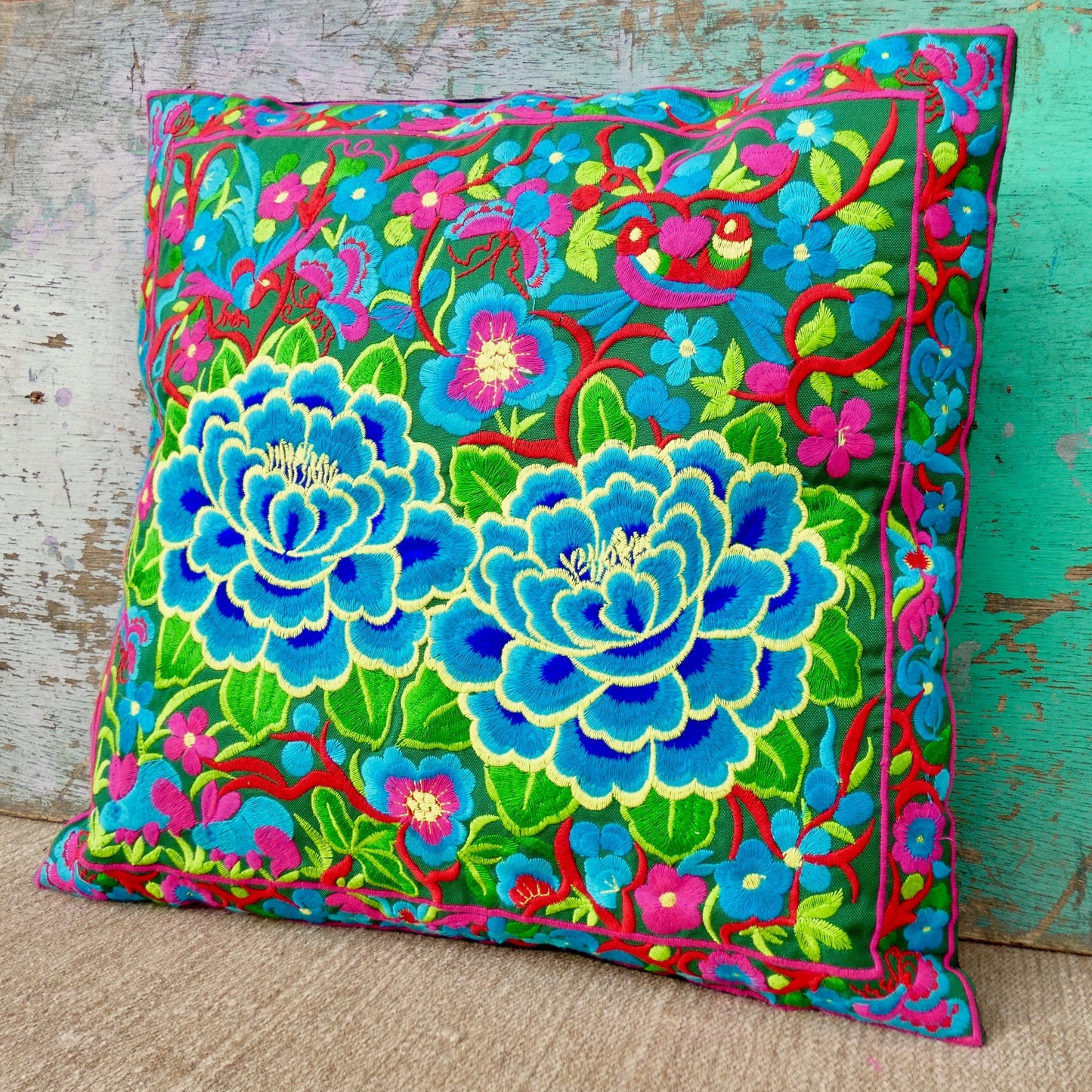 Chrysanthemum Embroidered Thai Cushion Cover