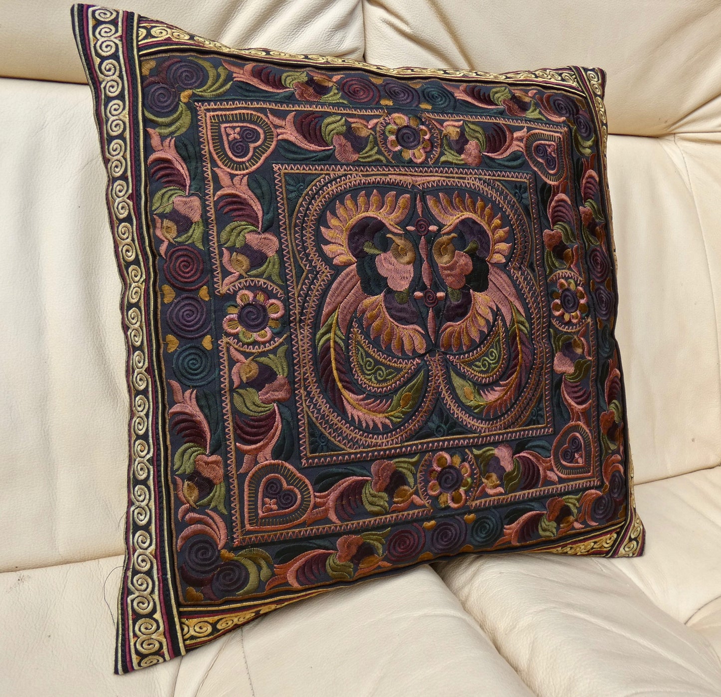 Mocha Embroidered Thai Cushion Cover