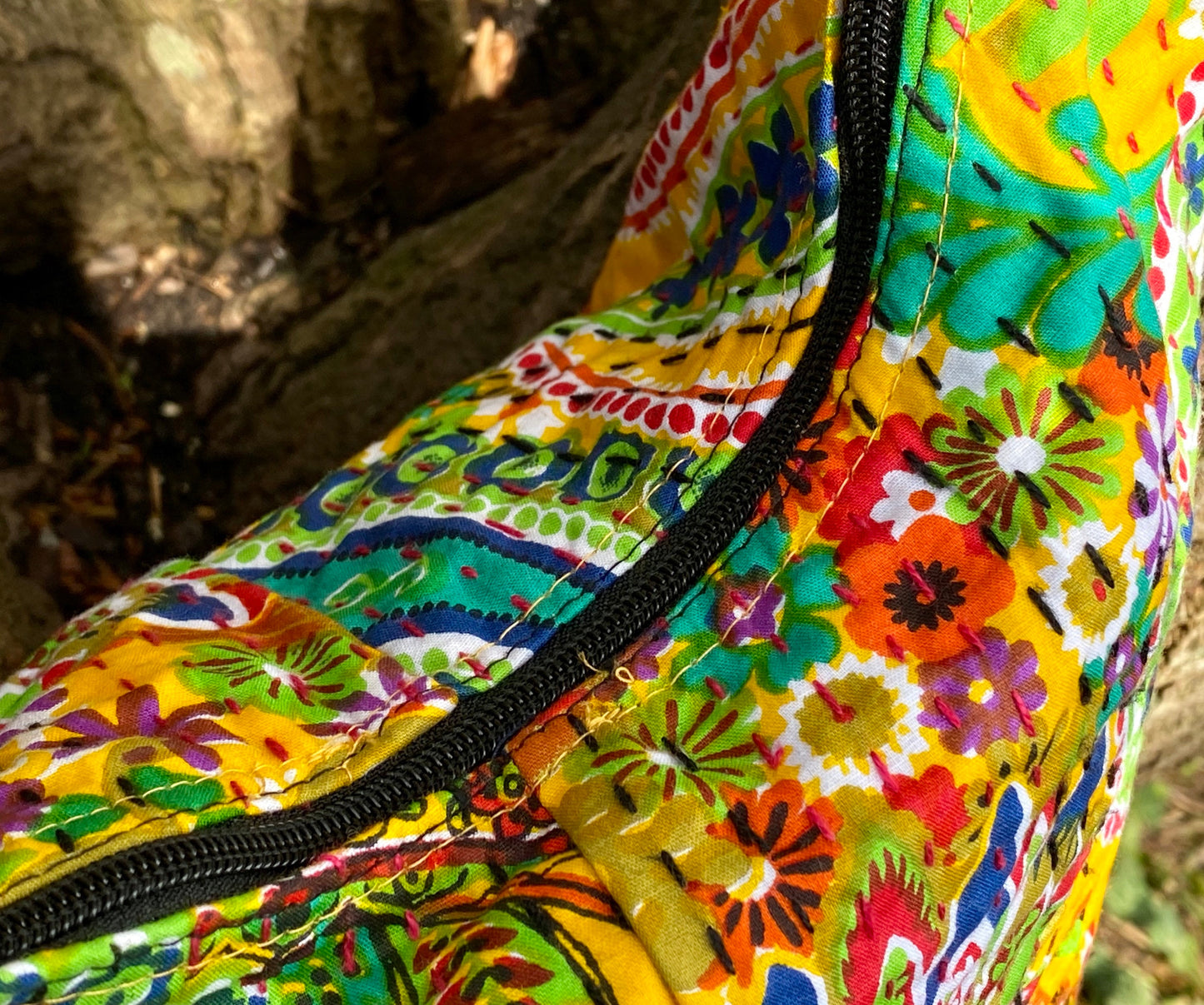 Yellow Indian Kantha Bucket Bag