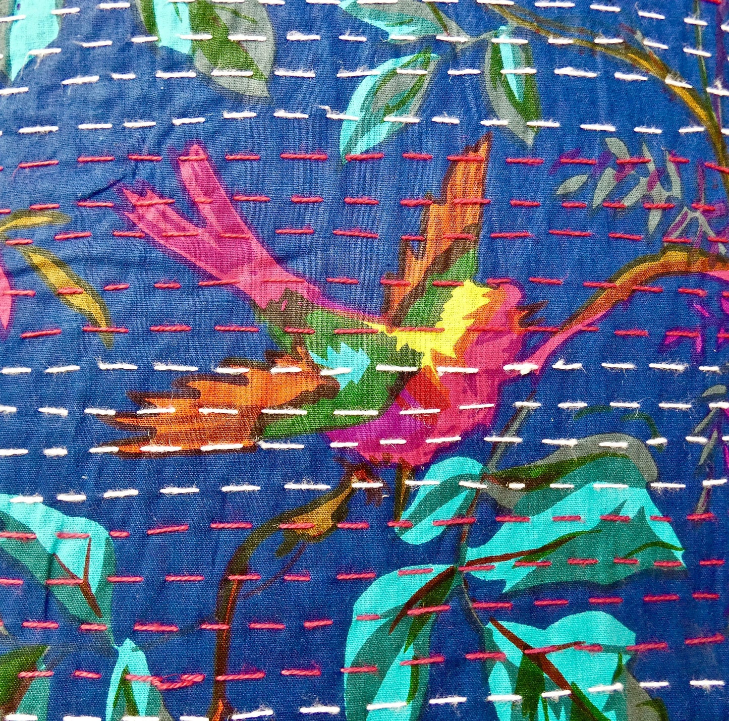 Blue Floral Kantha Cushion Cover
