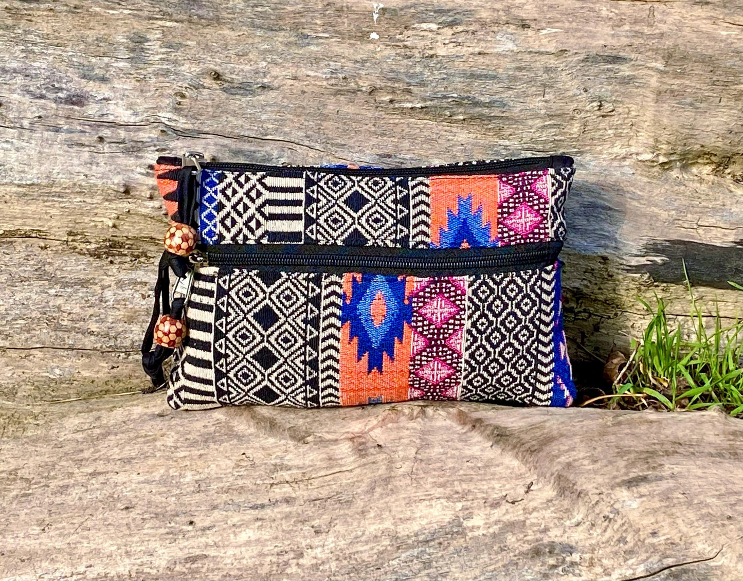 Upcycled Woven Cotton Jacquard Purse - Orange Multi