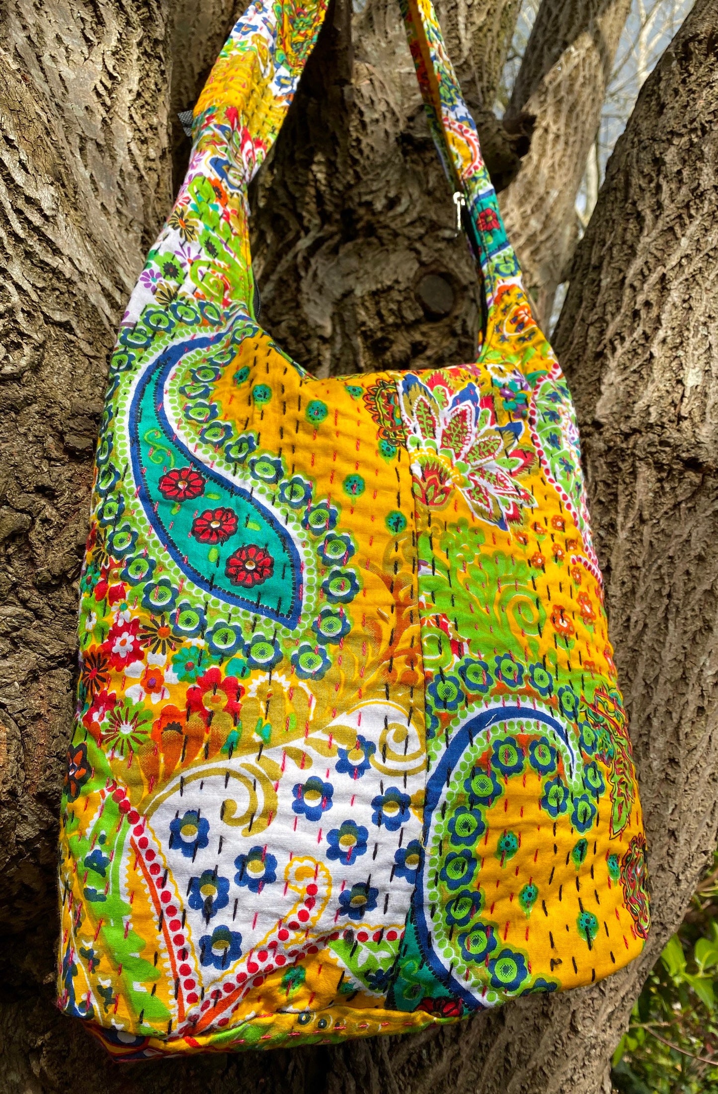 Yellow Indian Kantha Bucket Bag