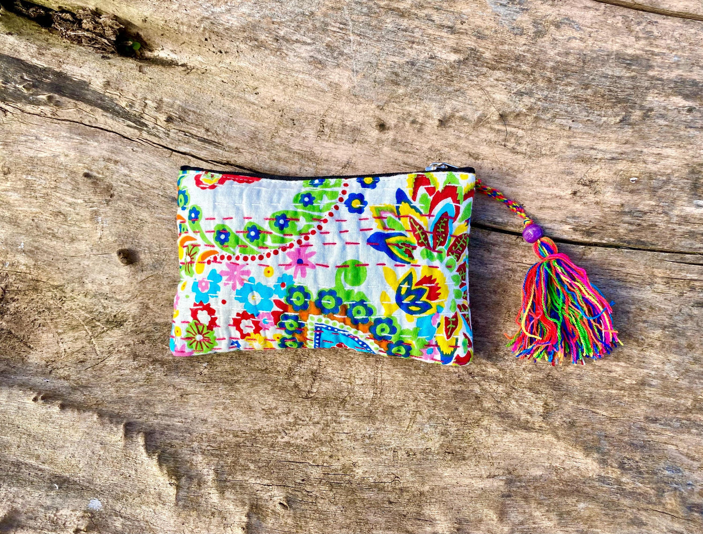 Handmade Cotton Kantha Purse - White