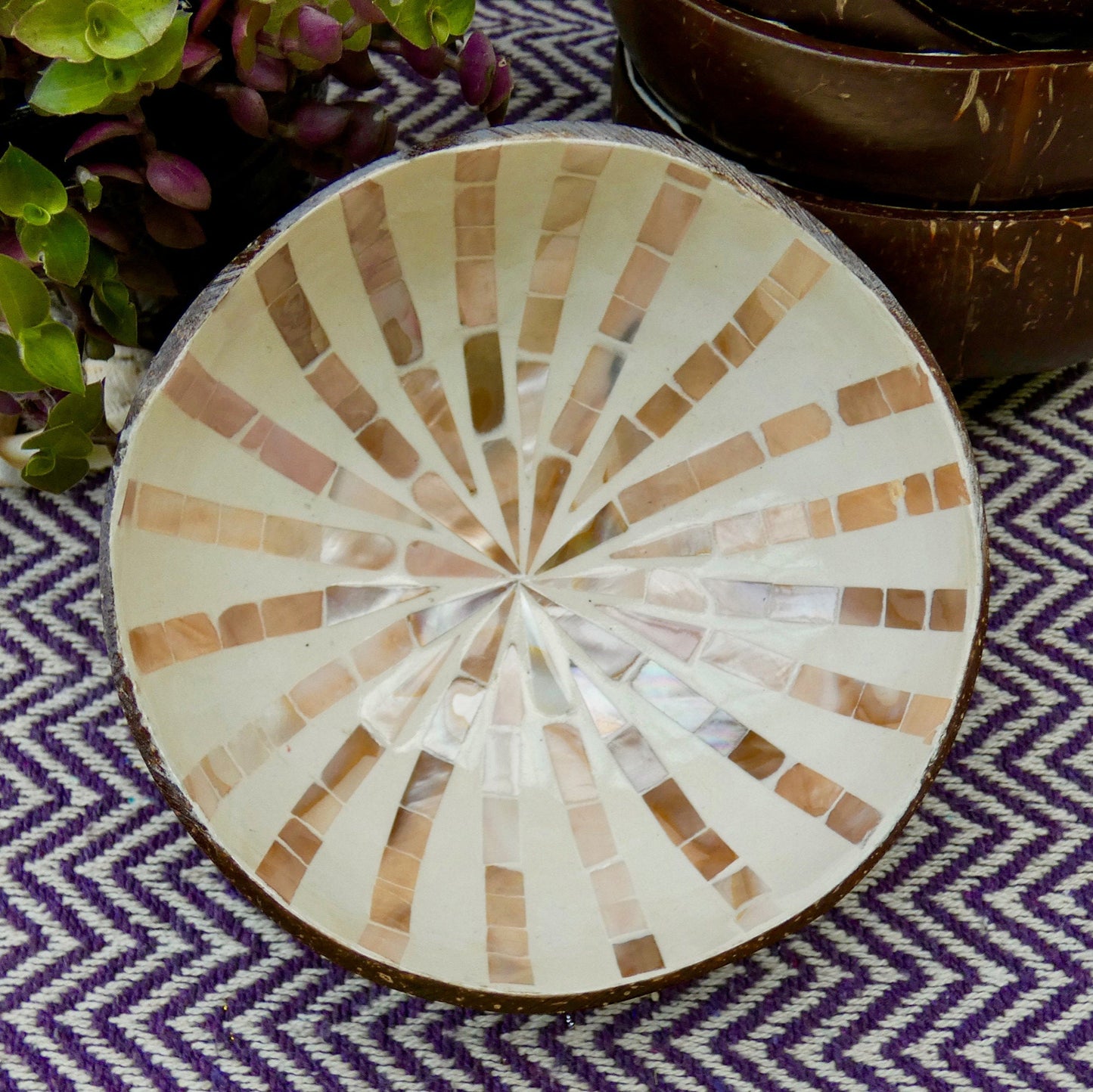 Cream Coconut Bowl with Mother of Pearl Inlay