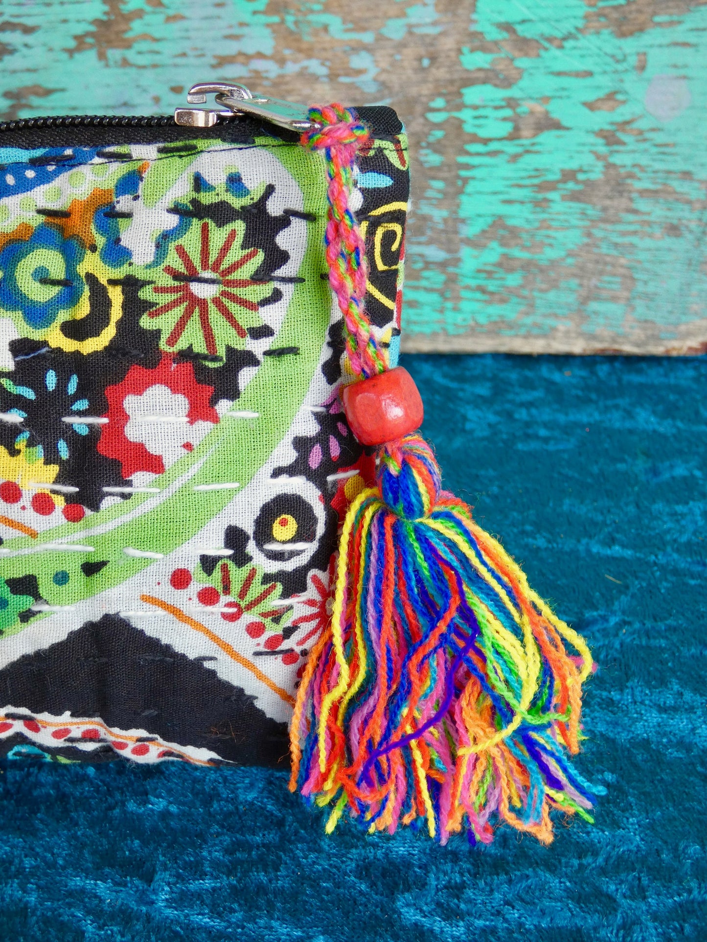 Handmade Cotton Kantha Purse - Black