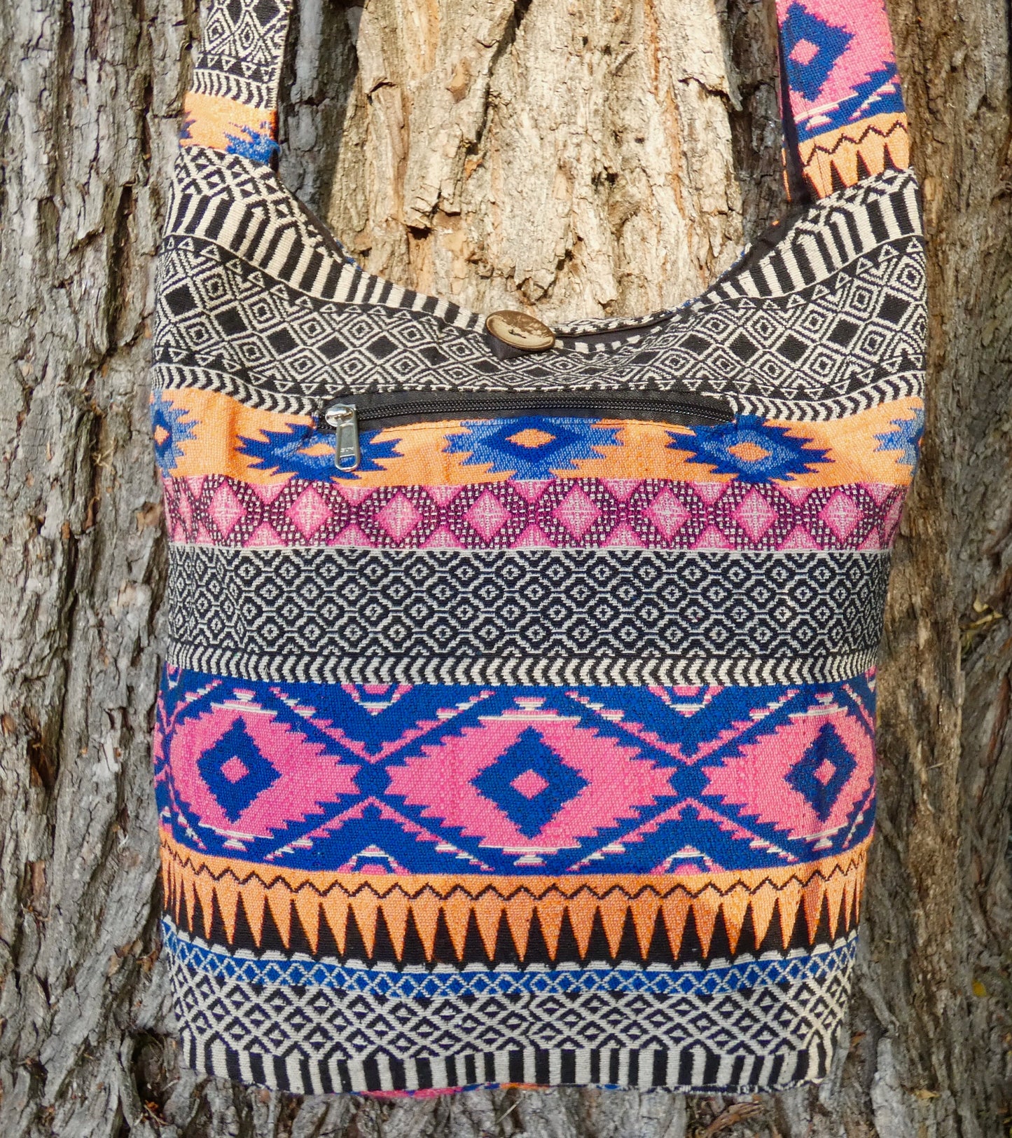 Colourful Geometric Woven Cotton Bucket Bag