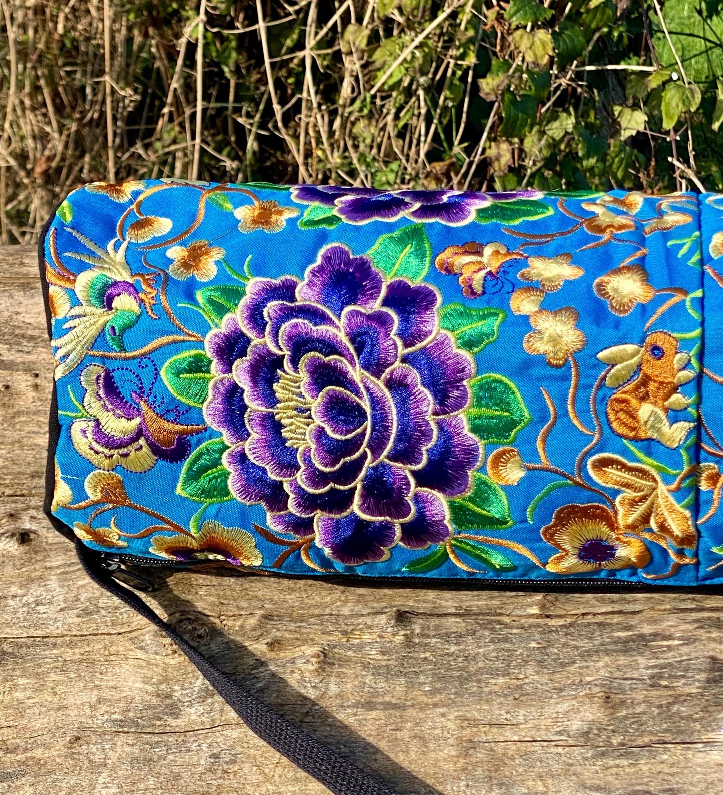 Blue Chrysanthemum Floral Hmong Yoga Mat Bag