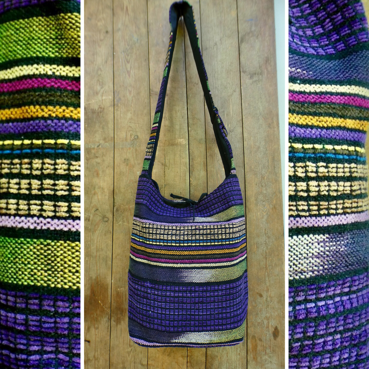 Purple Colourful Stripe Woven Cotton Bucket Bag