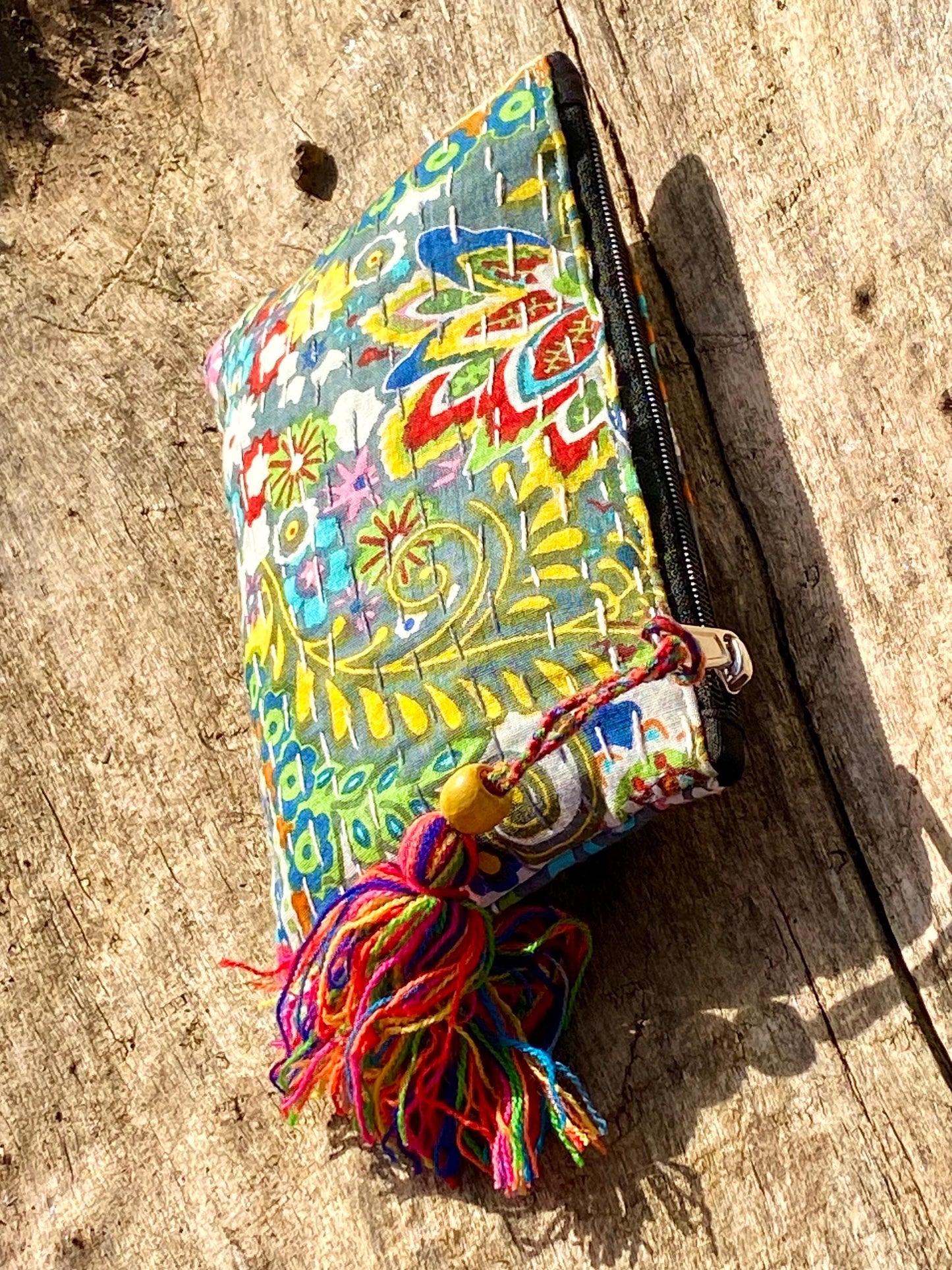 Handmade Cotton Kantha Purse - Grey