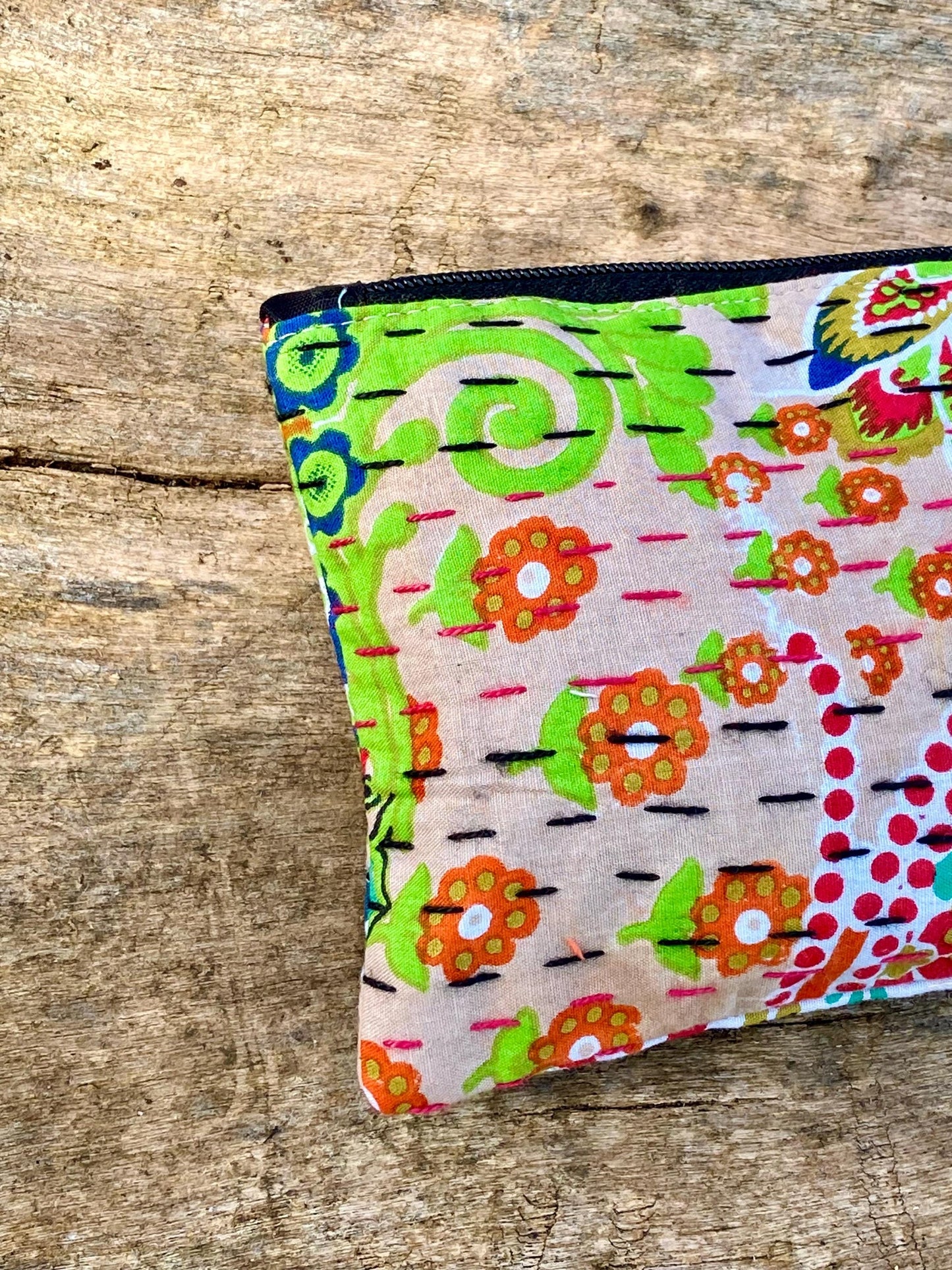 Handmade Cotton Kantha Purse - Beige