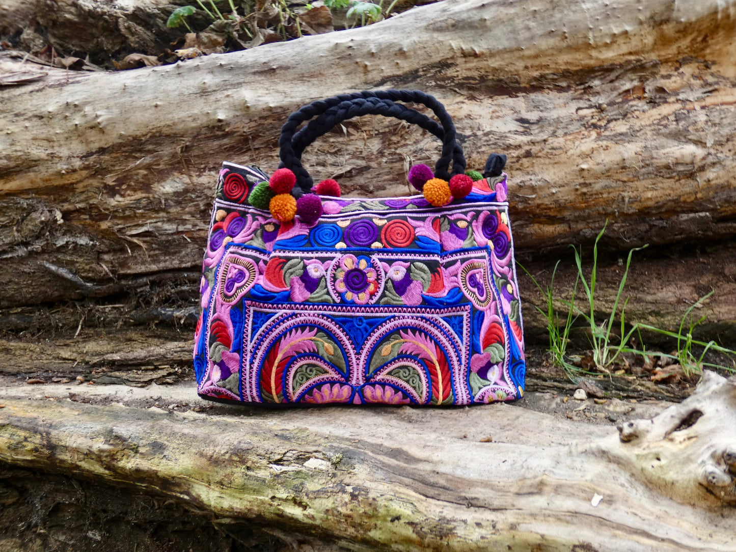 Purple Embroidered Hmong Handbag