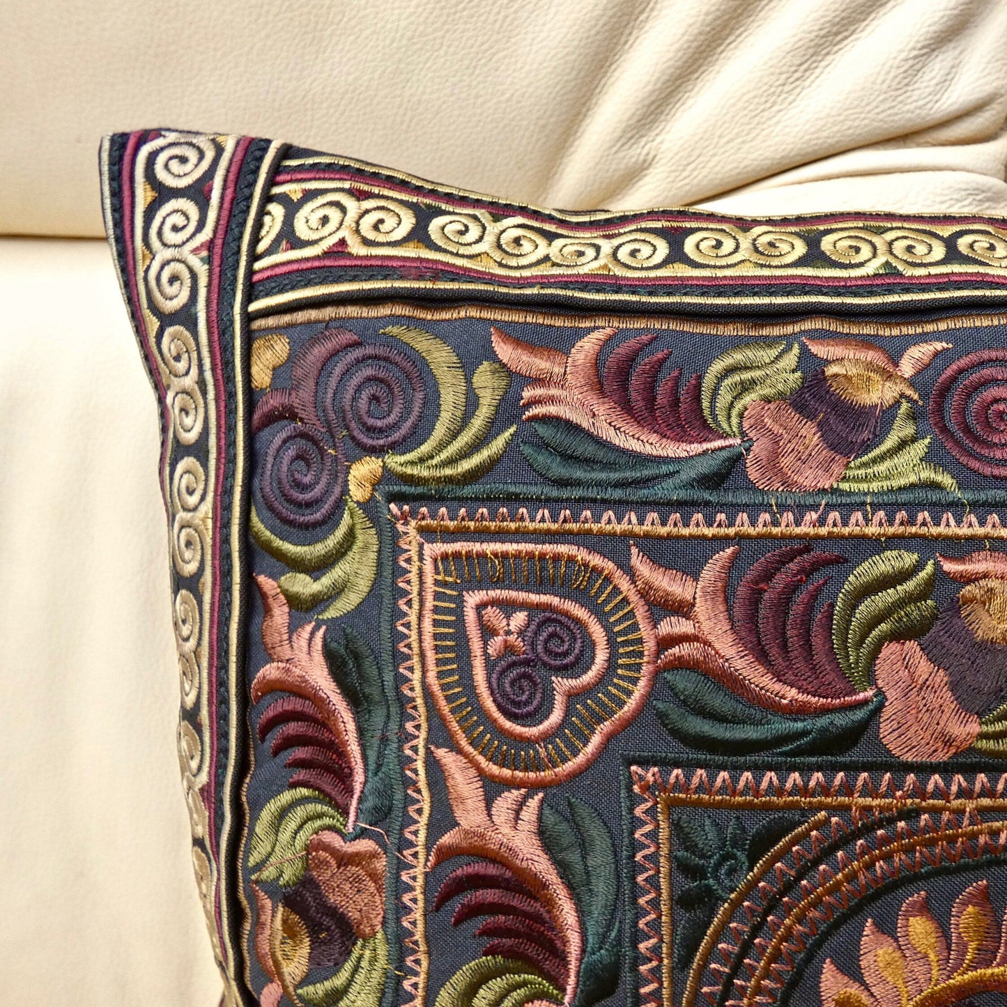 Mocha Embroidered Thai Cushion Cover