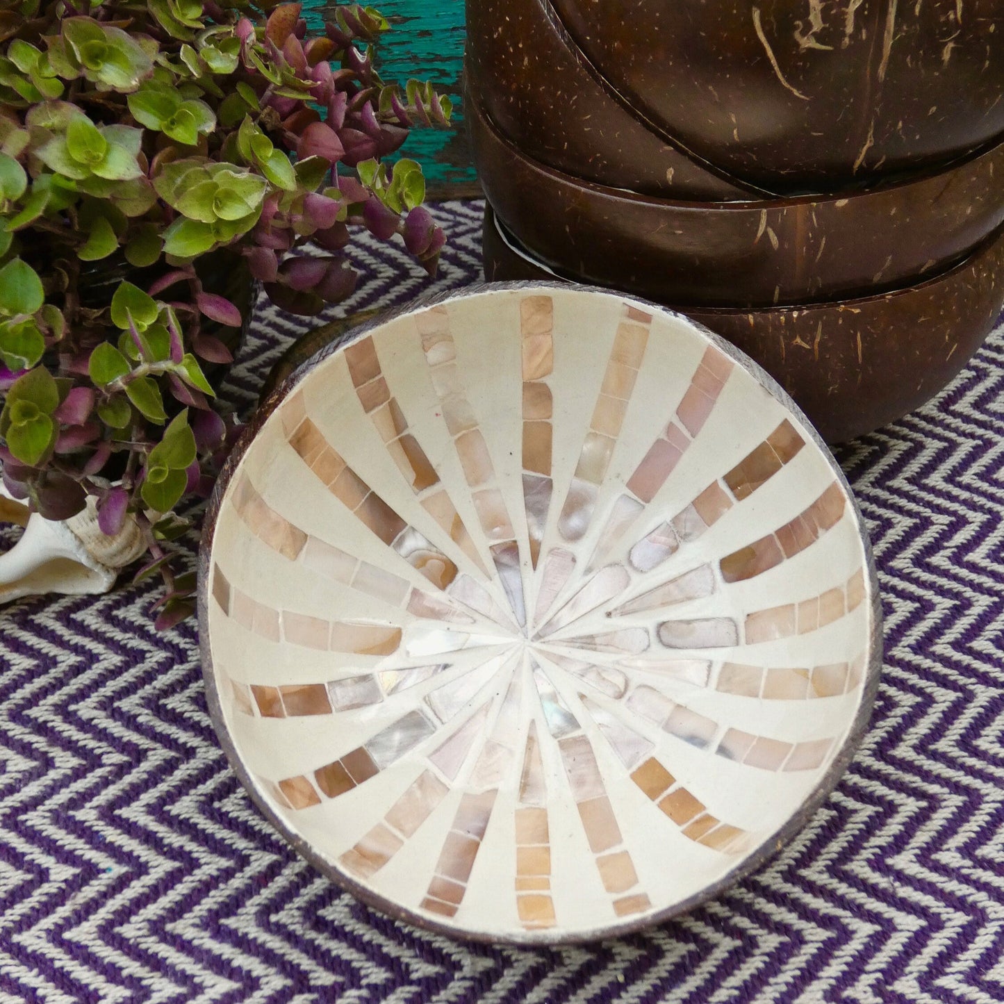 Cream Coconut Bowl with Mother of Pearl Inlay