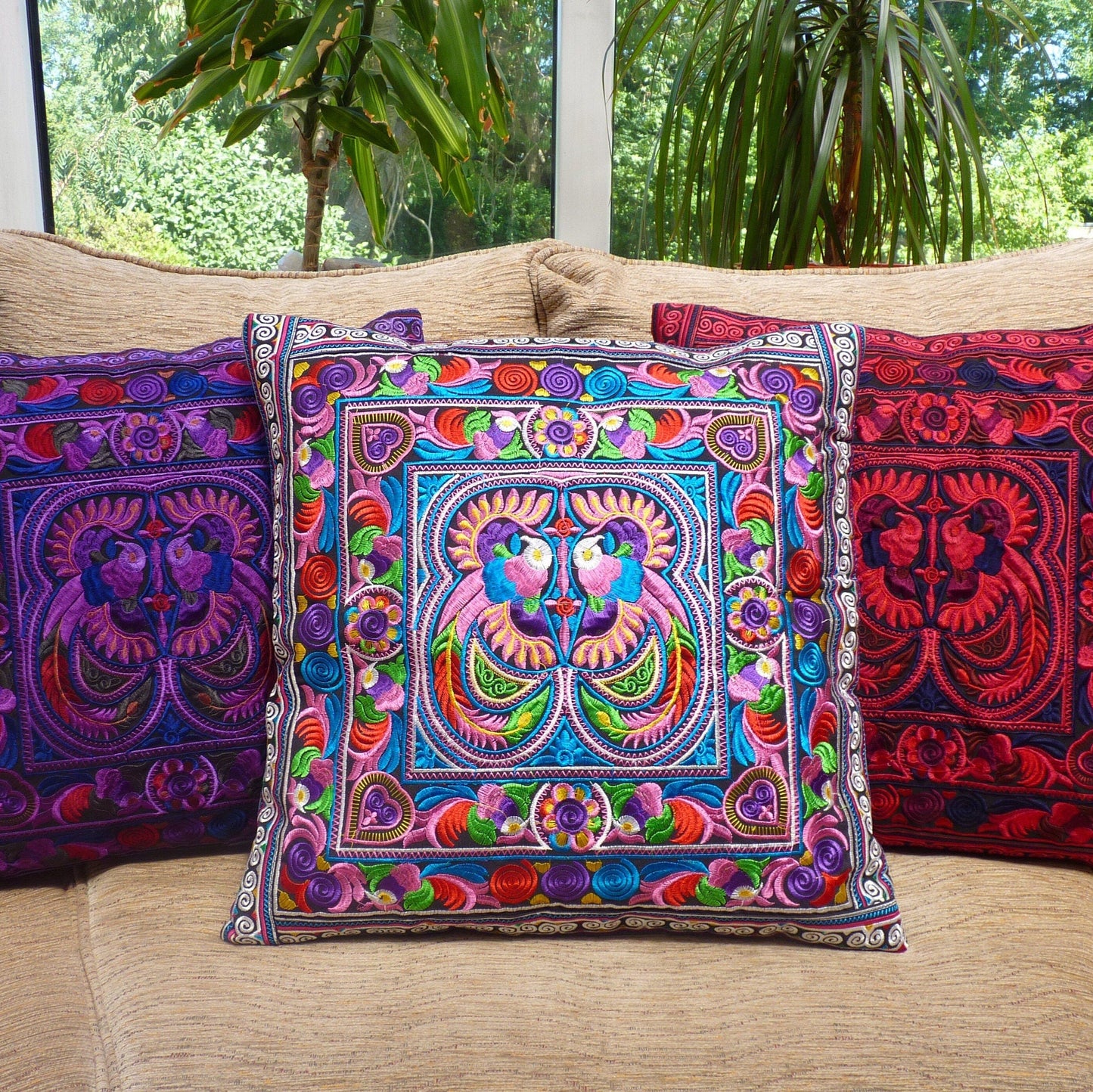 Multi-Coloured Embroidered Thai Cushion Cover