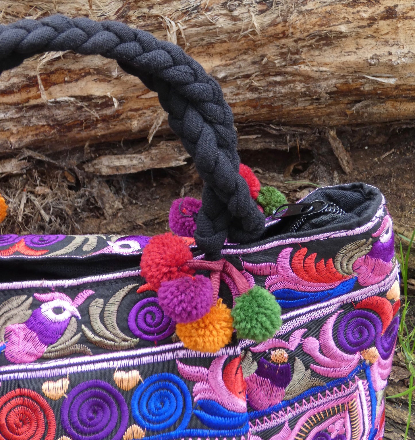 Purple Embroidered Hmong Handbag