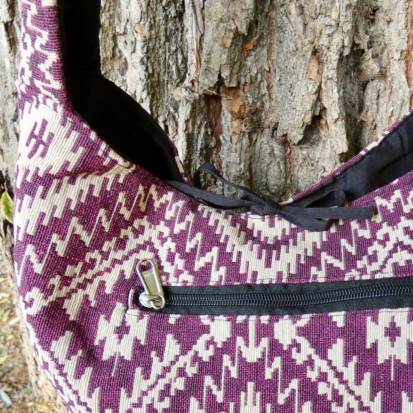 Pink Geometric Woven Cotton Bucket Bag