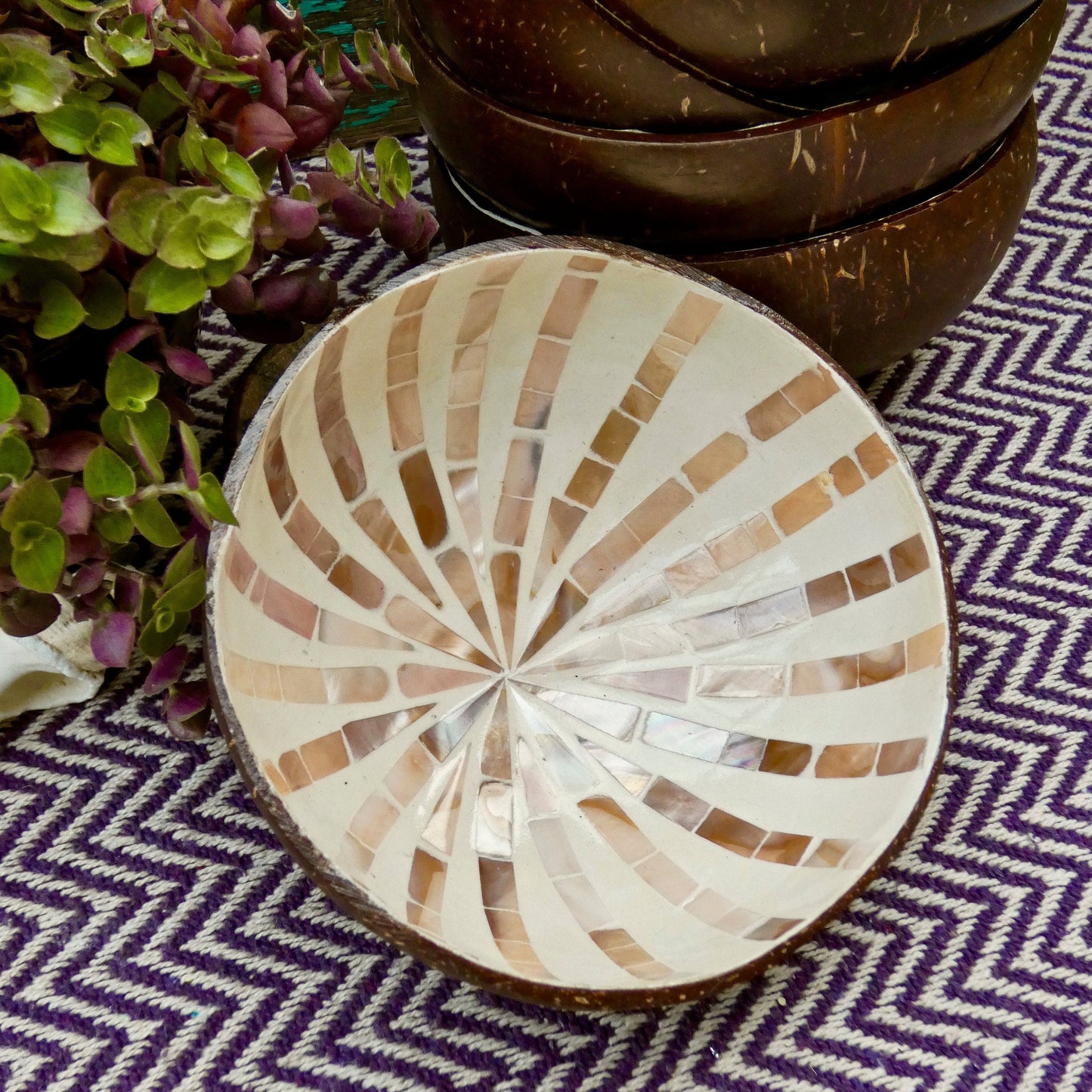 Cream Coconut Bowl with Mother of Pearl Inlay